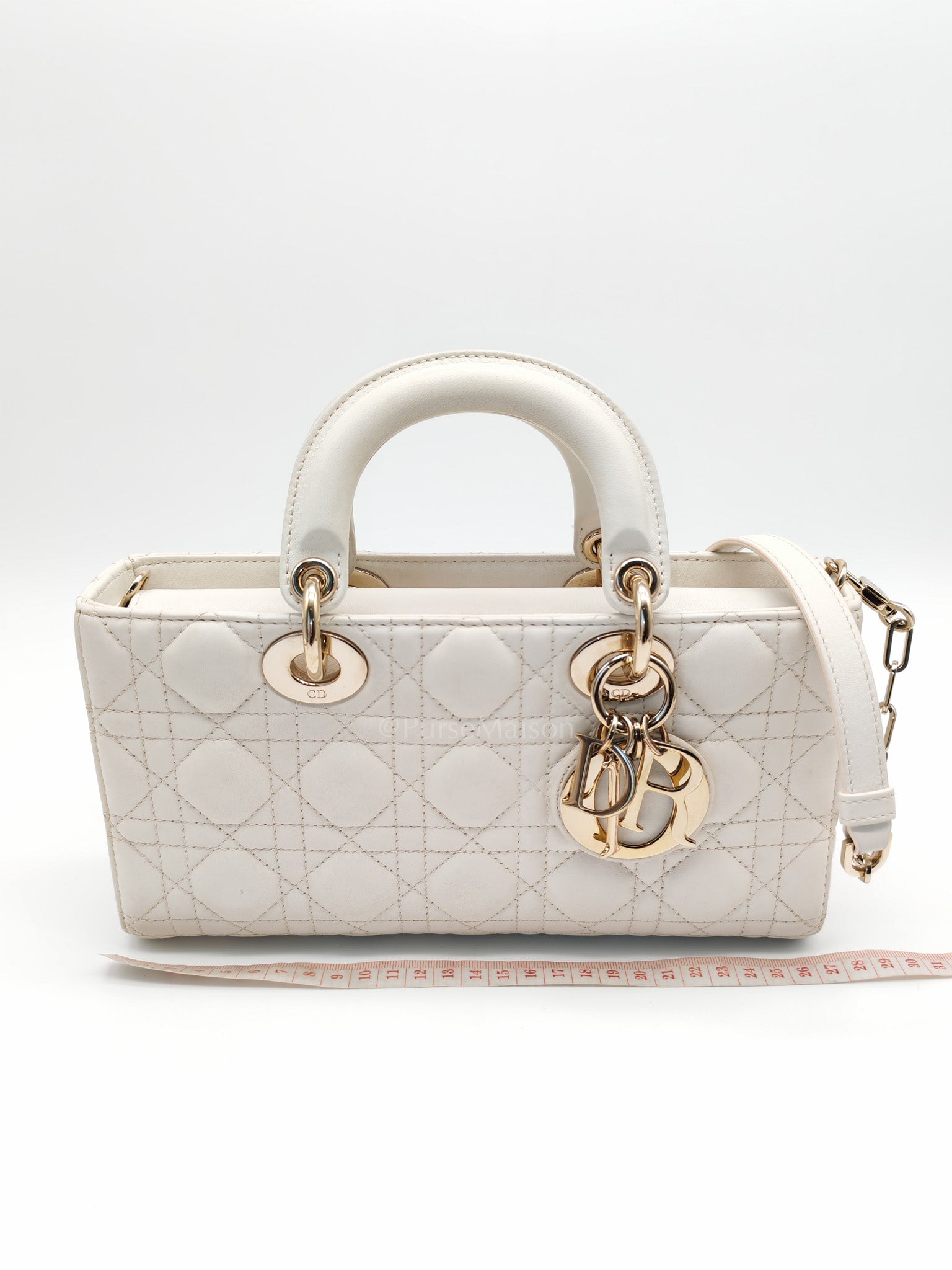 Lady D-Joy Medium Off-White Cannage Lambskin Leather in Light Gold Hardware | Purse Maison Luxury Bags Shop