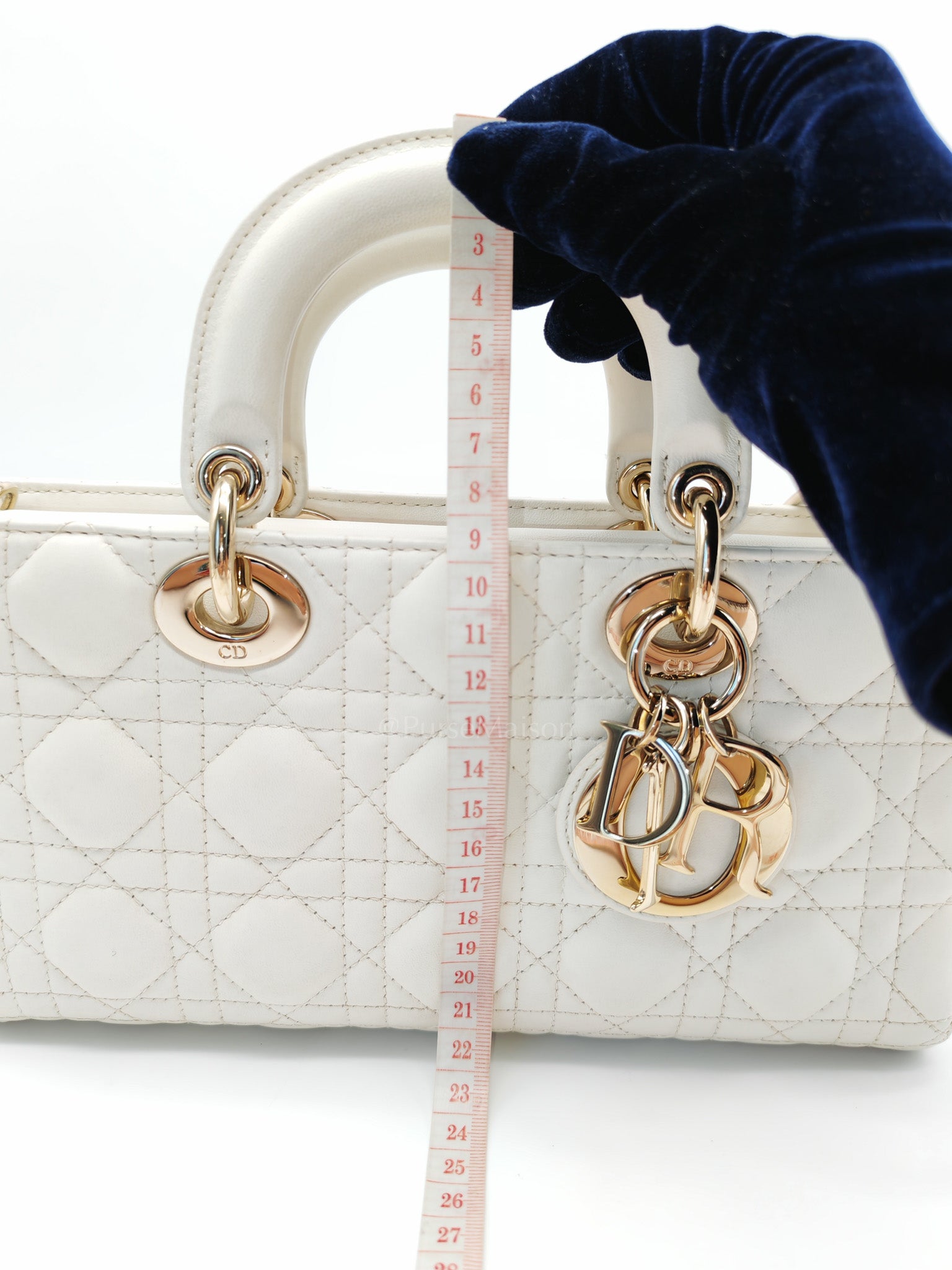 Lady D-Joy Medium Off-White Cannage Lambskin Leather in Light Gold Hardware | Purse Maison Luxury Bags Shop