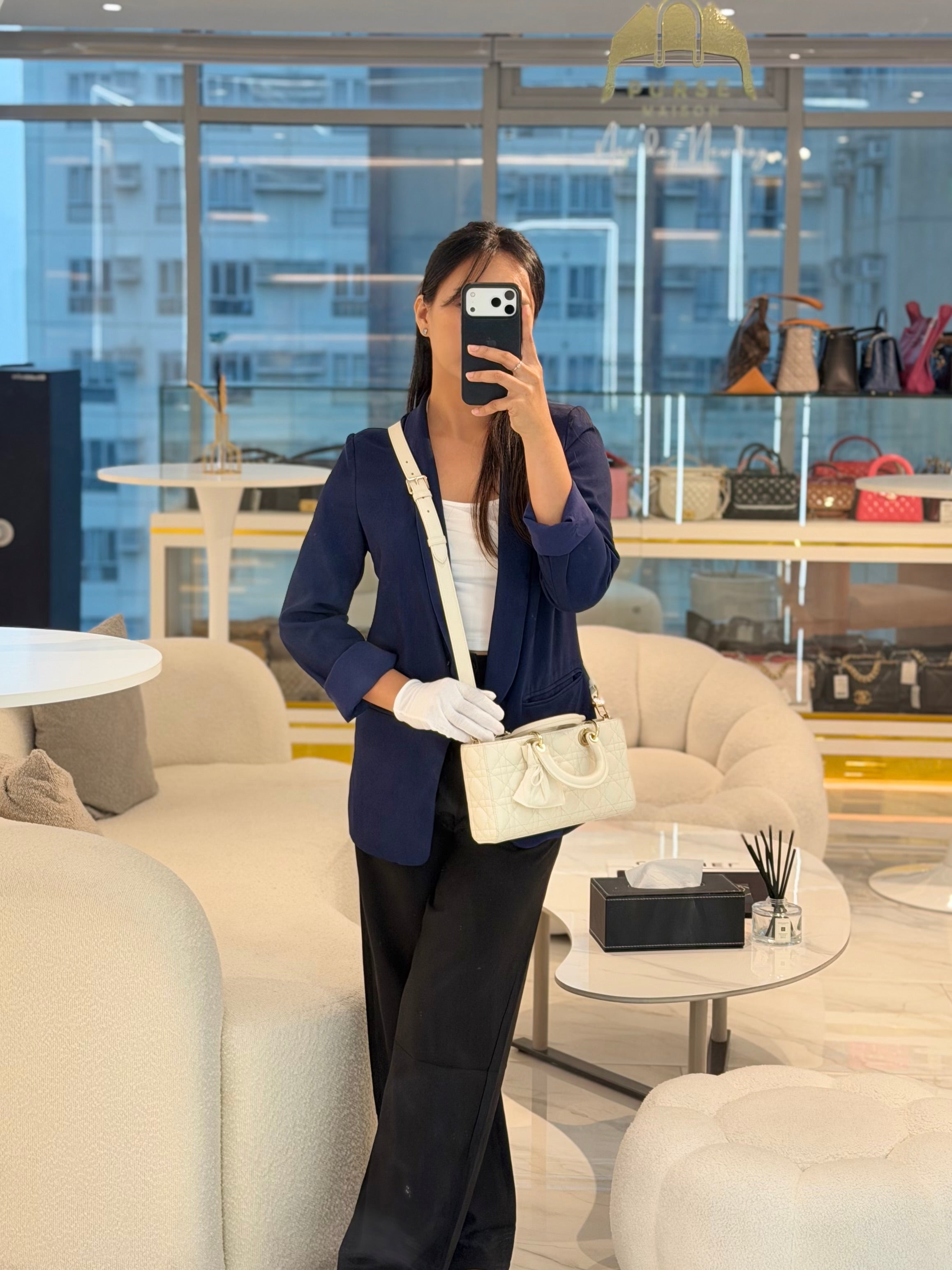 Lady D-Joy Medium Off-White Cannage Lambskin Leather in Light Gold Hardware | Purse Maison Luxury Bags Shop