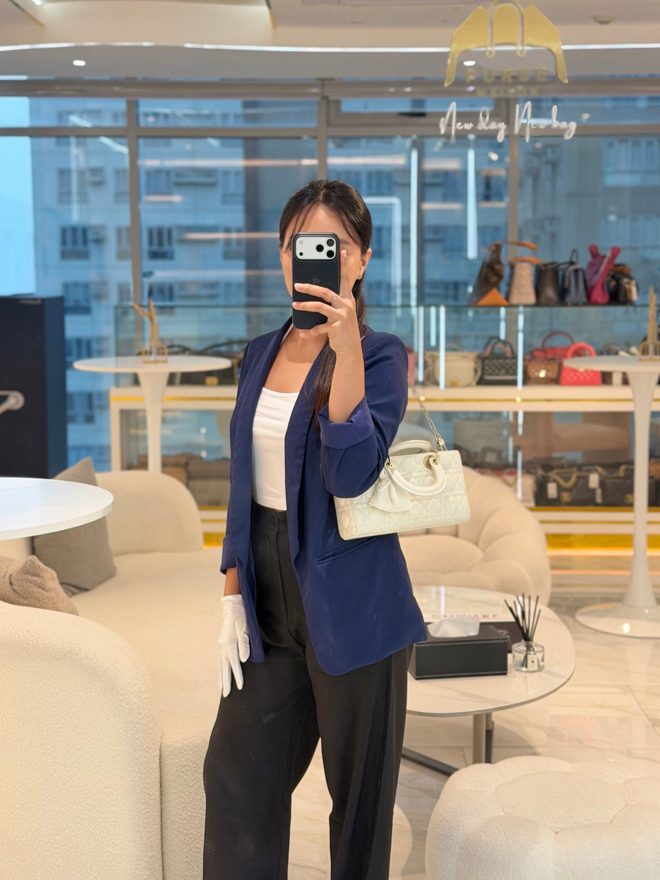 Lady D-Joy Medium Off-White Cannage Lambskin Leather in Light Gold Hardware | Purse Maison Luxury Bags Shop