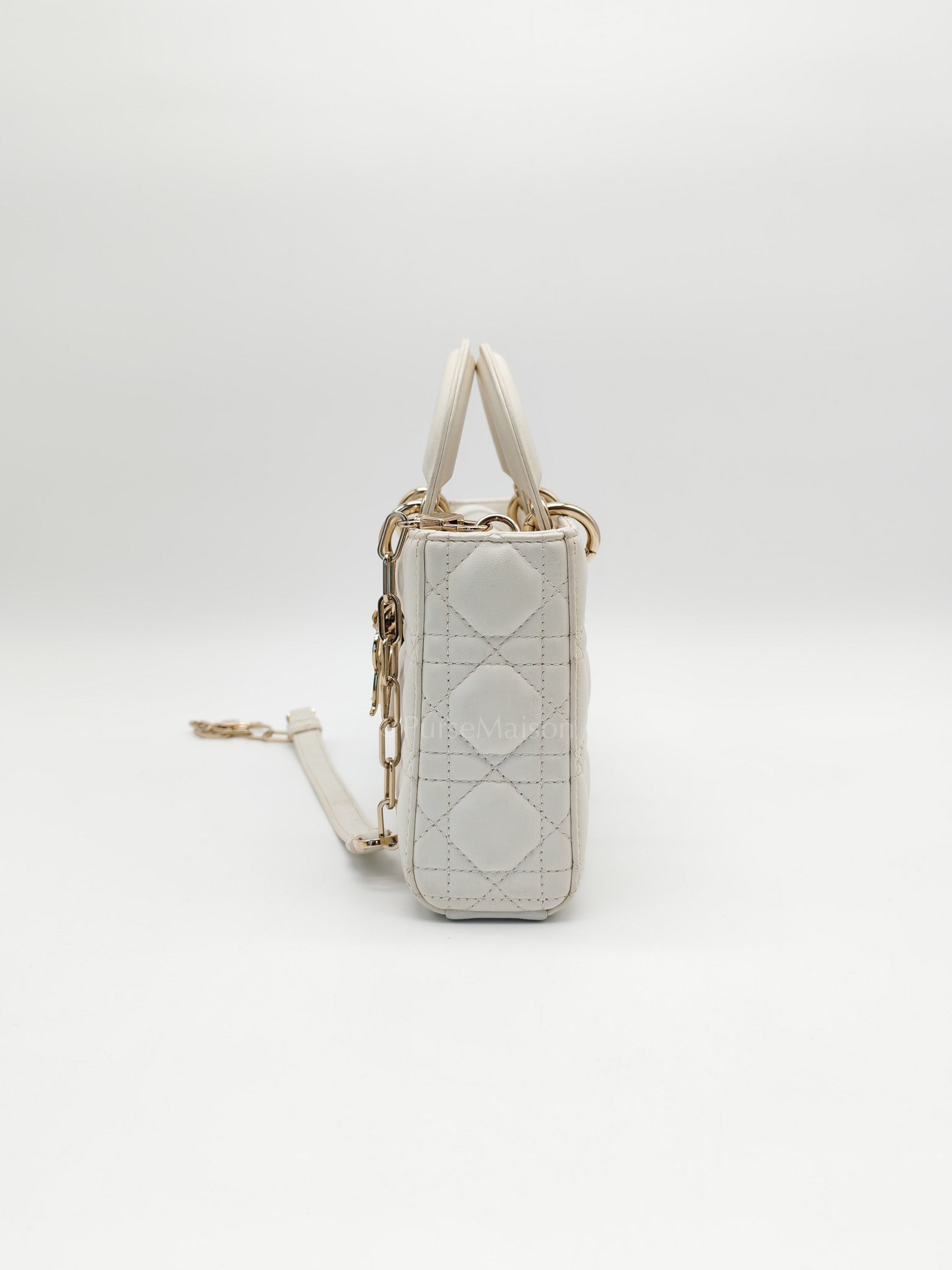 Lady D-Joy Medium Off-White Cannage Lambskin Leather in Light Gold Hardware | Purse Maison Luxury Bags Shop