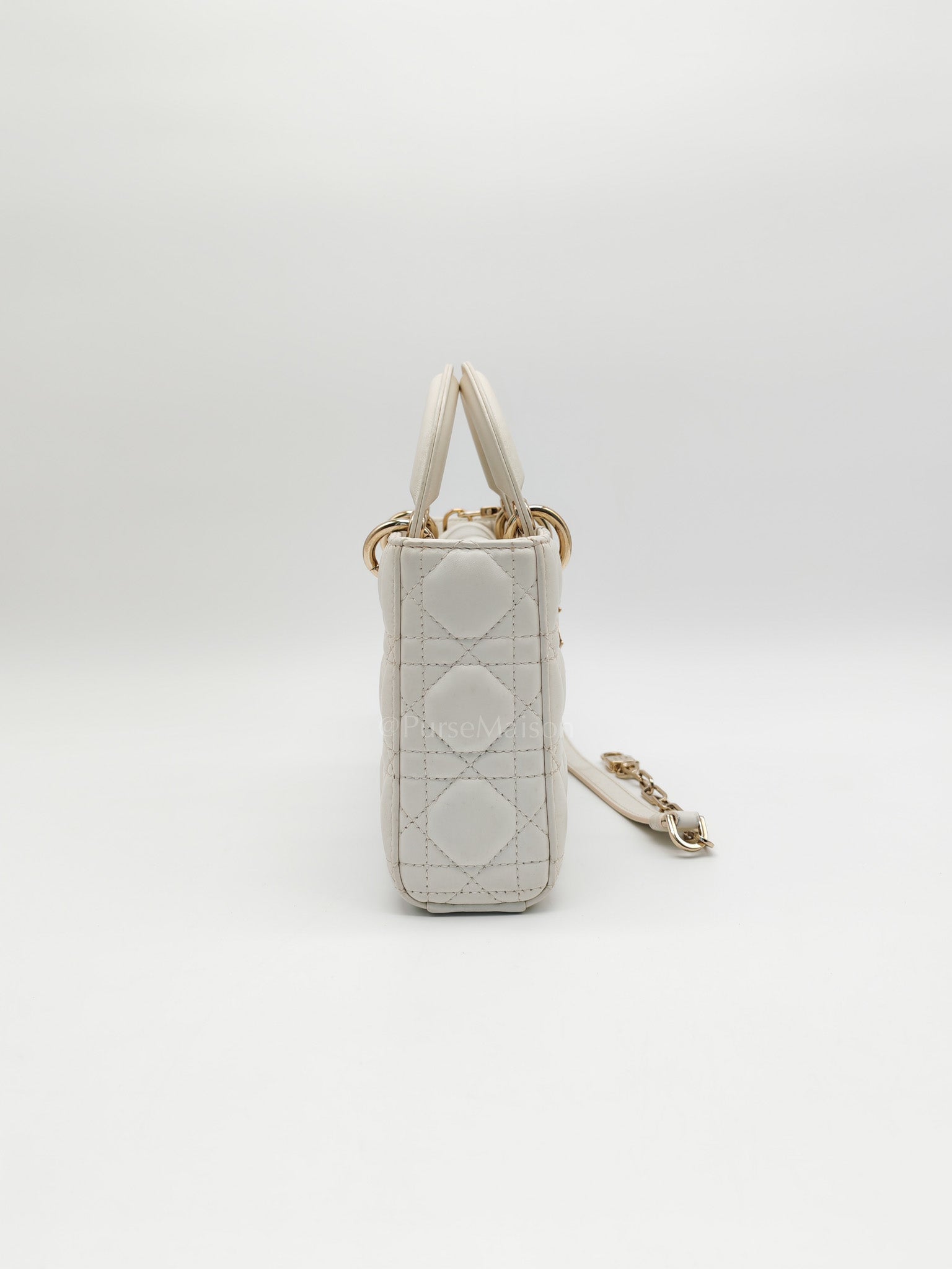 Lady D-Joy Medium Off-White Cannage Lambskin Leather in Light Gold Hardware | Purse Maison Luxury Bags Shop