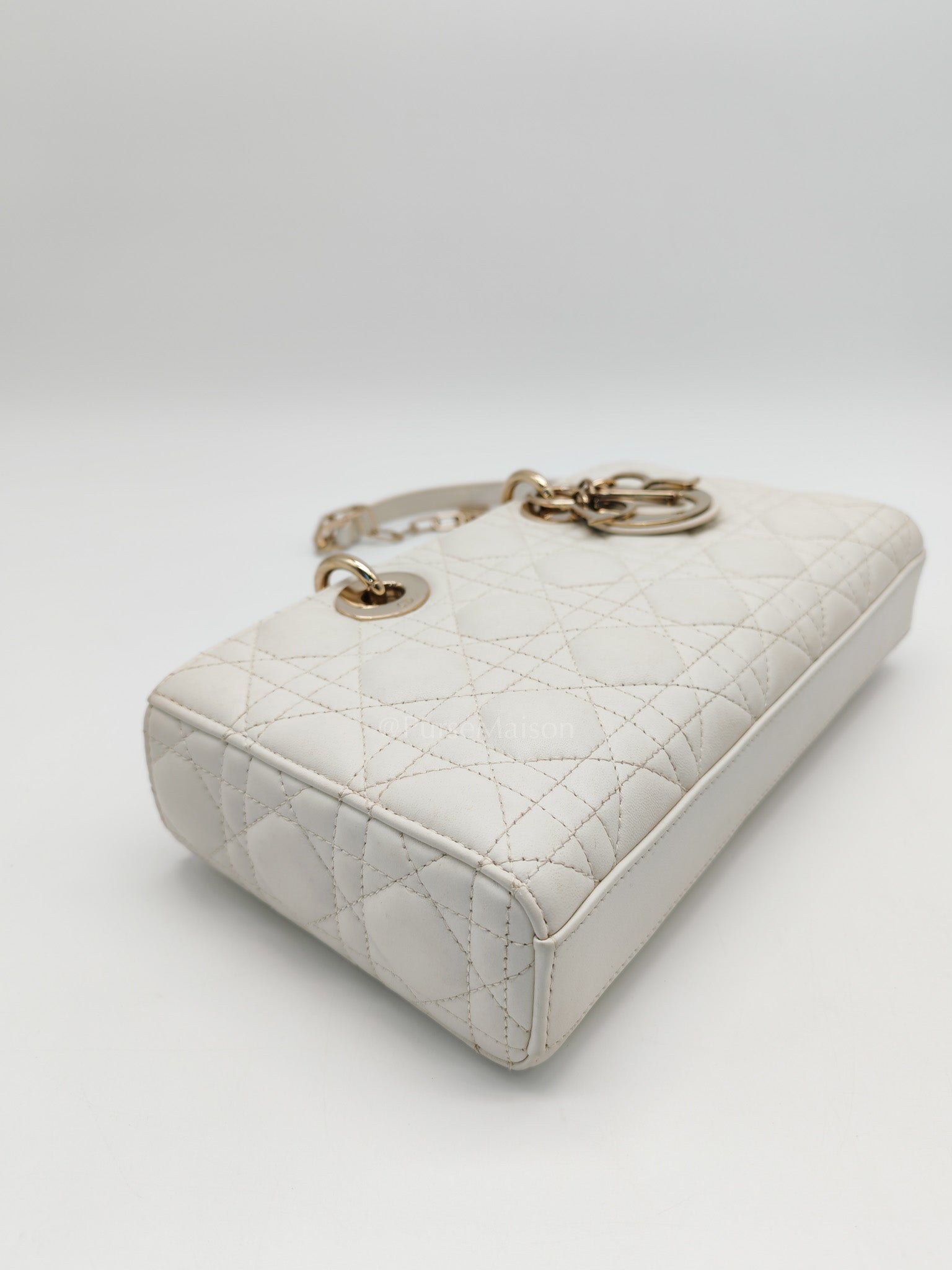 Lady D-Joy Medium Off-White Cannage Lambskin Leather in Light Gold Hardware | Purse Maison Luxury Bags Shop