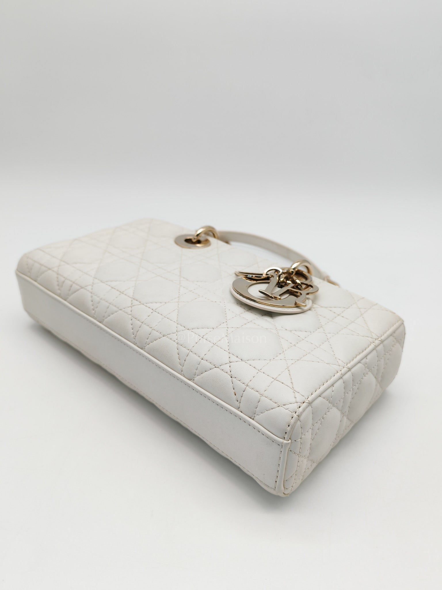 Lady D-Joy Medium Off-White Cannage Lambskin Leather in Light Gold Hardware | Purse Maison Luxury Bags Shop