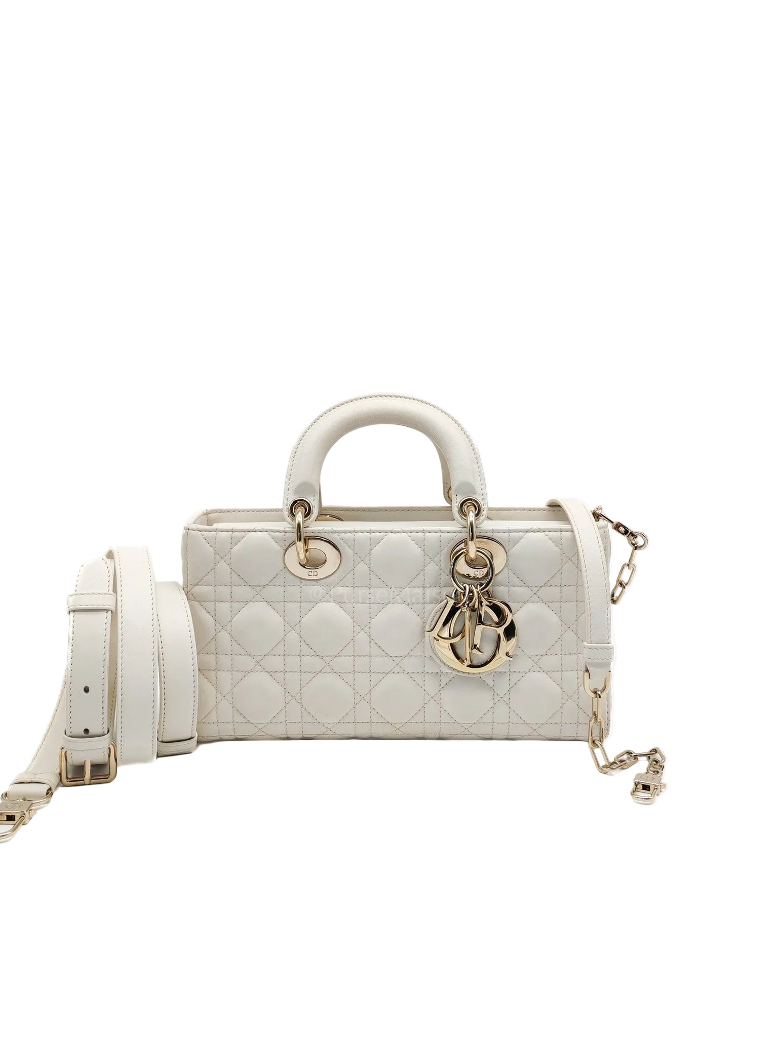 Lady D-Joy Medium Off-White Cannage Lambskin Leather in Light Gold Hardware | Purse Maison Luxury Bags Shop