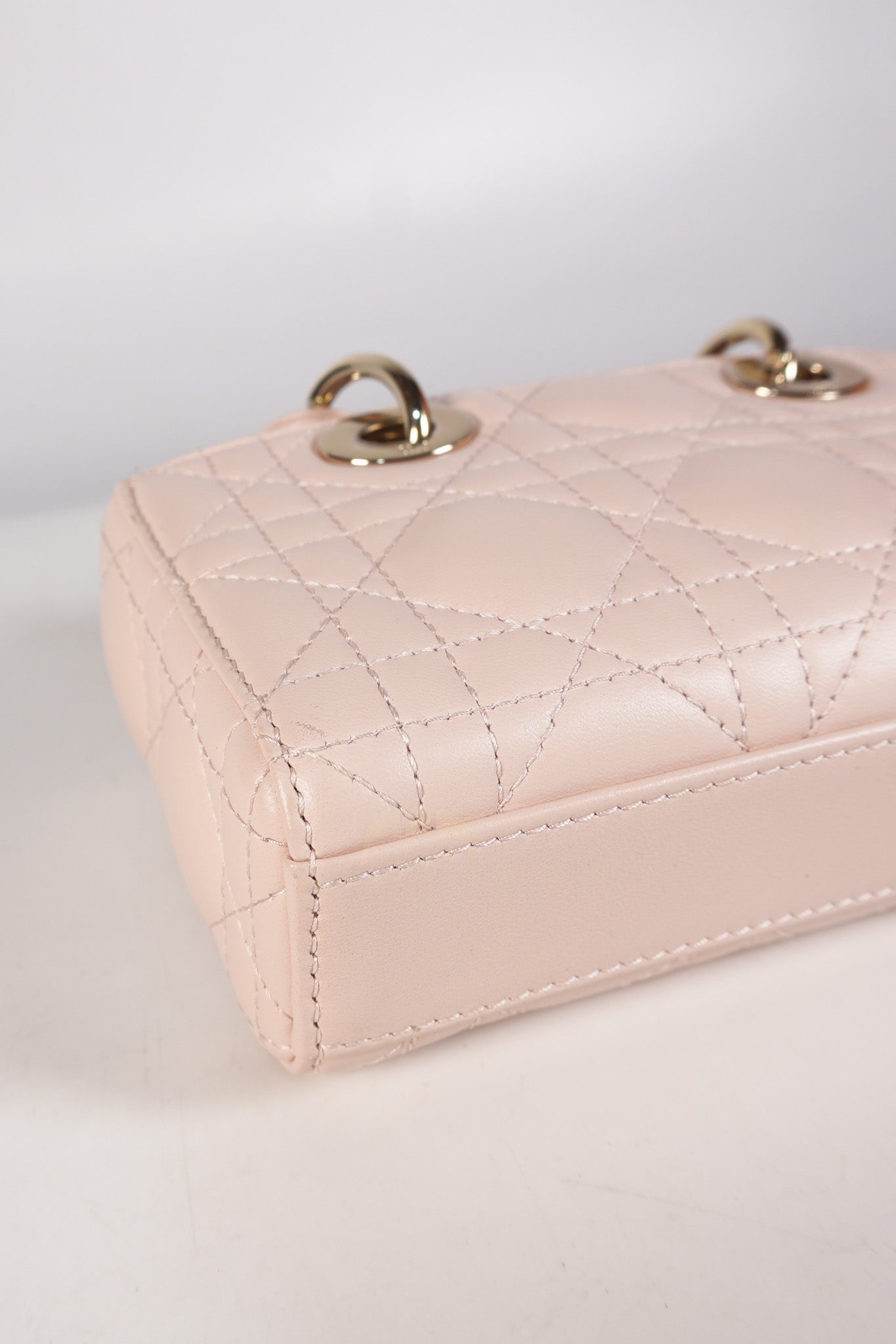 Lady D-joy Micro in Rose Poudre Cannage Lambskin Leather Light Gold hardware | Purse Maison Luxury Bags Shop