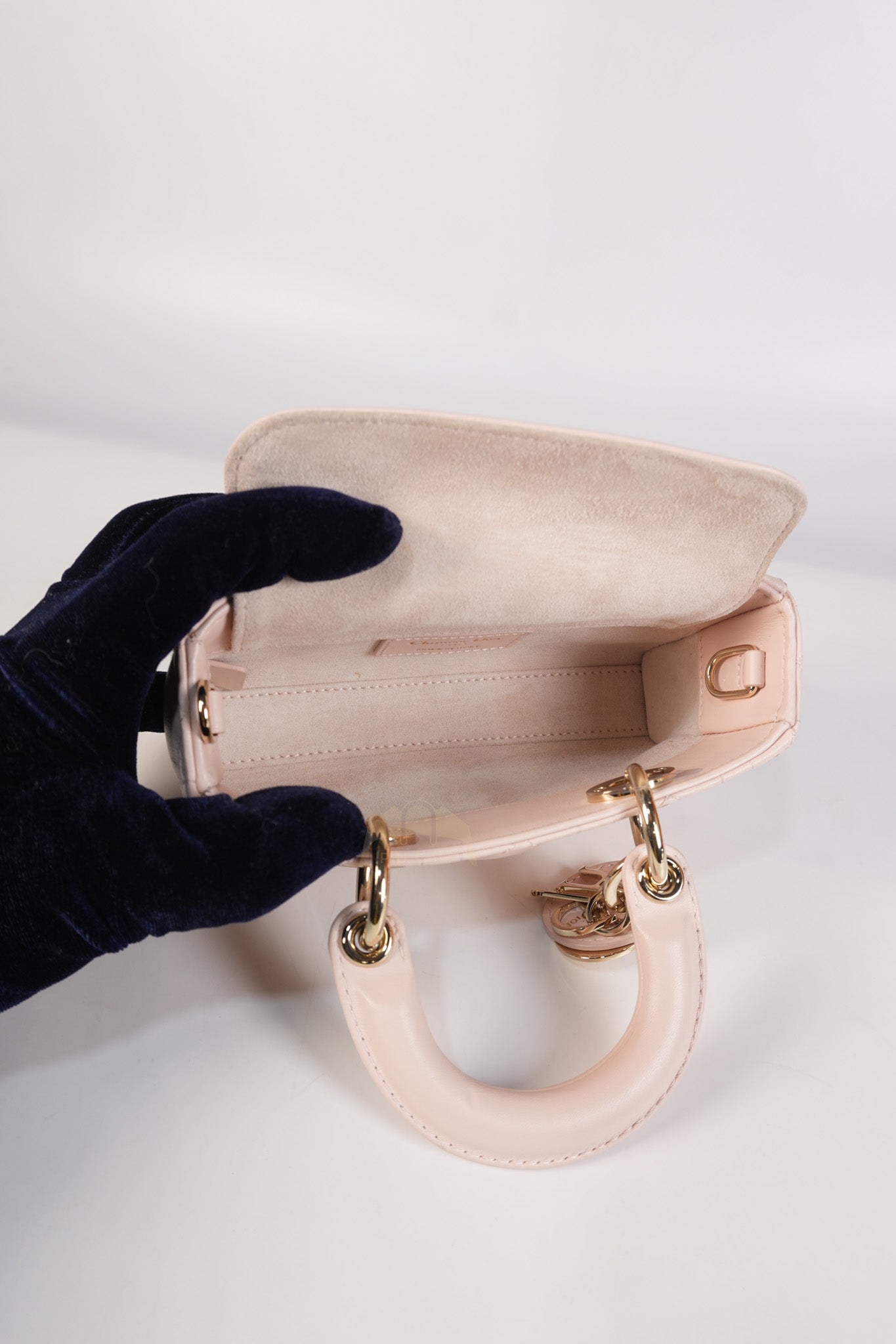 Lady D-joy Micro in Rose Poudre Cannage Lambskin Leather Light Gold hardware | Purse Maison Luxury Bags Shop