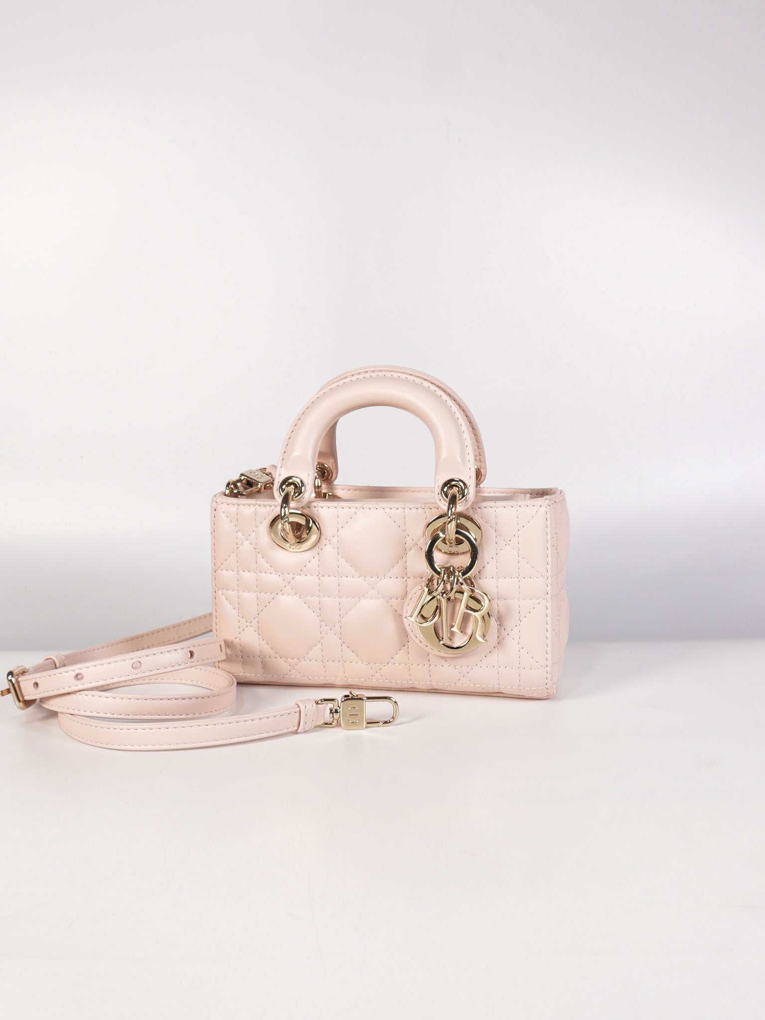 Lady D-joy Micro in Rose Poudre Cannage Lambskin Leather Light Gold hardware | Purse Maison Luxury Bags Shop