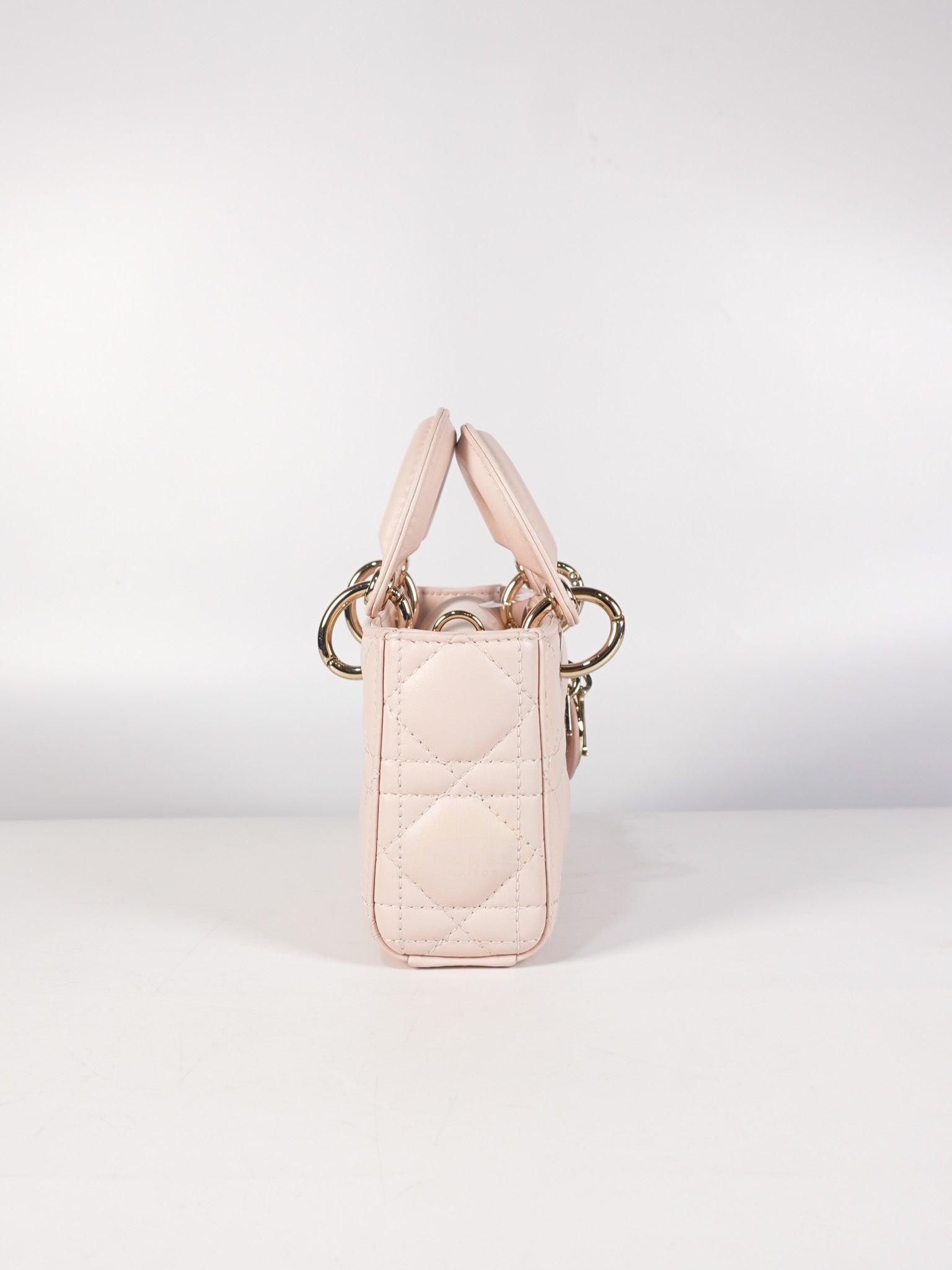 Lady D-joy Micro in Rose Poudre Cannage Lambskin Leather Light Gold hardware | Purse Maison Luxury Bags Shop
