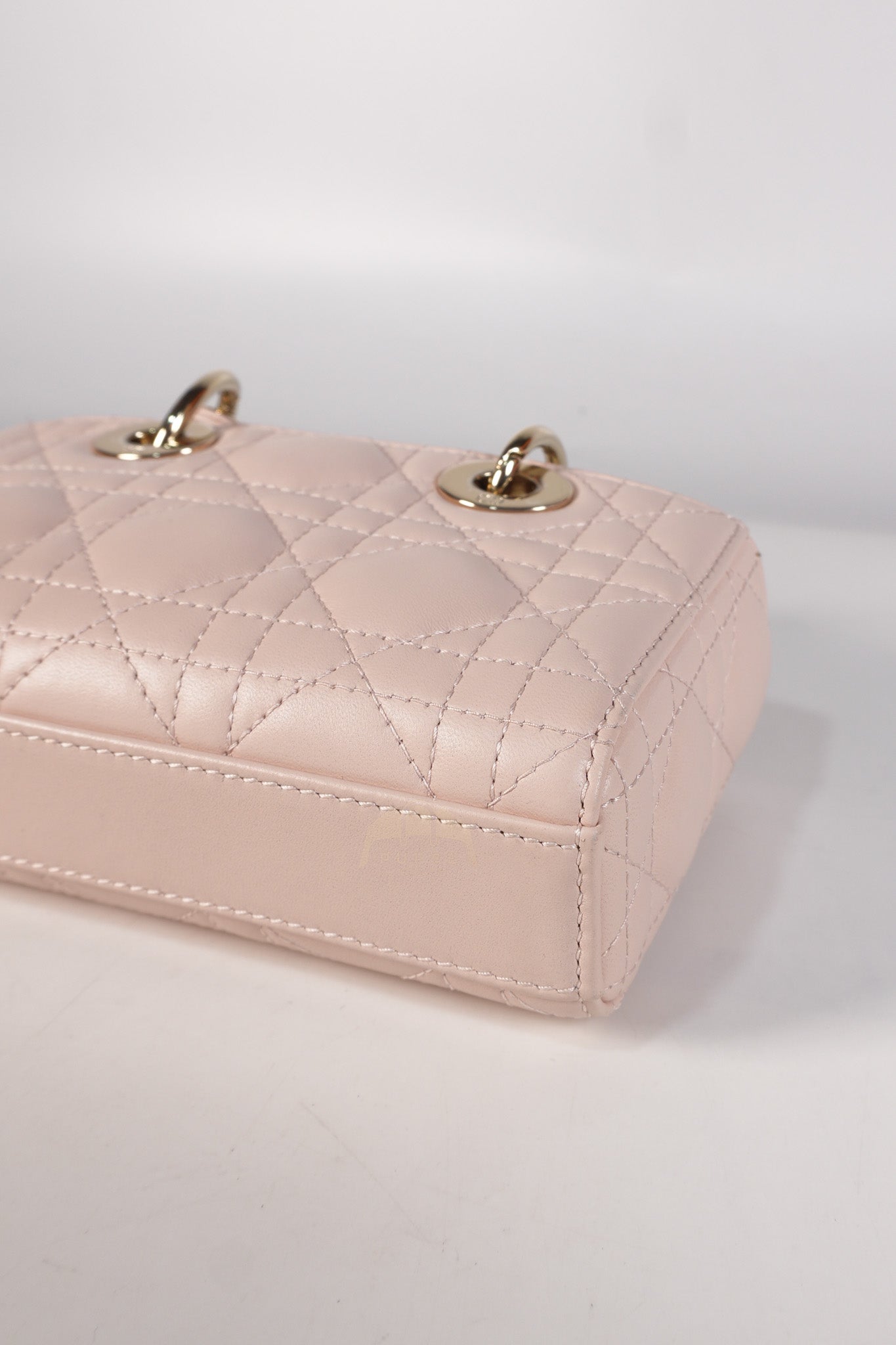 Lady D-joy Micro in Rose Poudre Cannage Lambskin Leather Light Gold hardware | Purse Maison Luxury Bags Shop