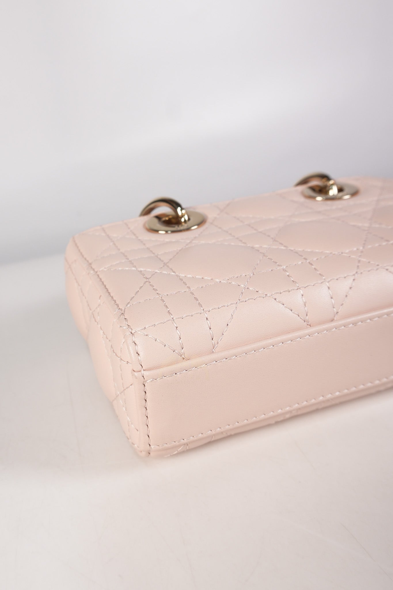 Lady D-joy Micro in Rose Poudre Cannage Lambskin Leather Light Gold hardware | Purse Maison Luxury Bags Shop