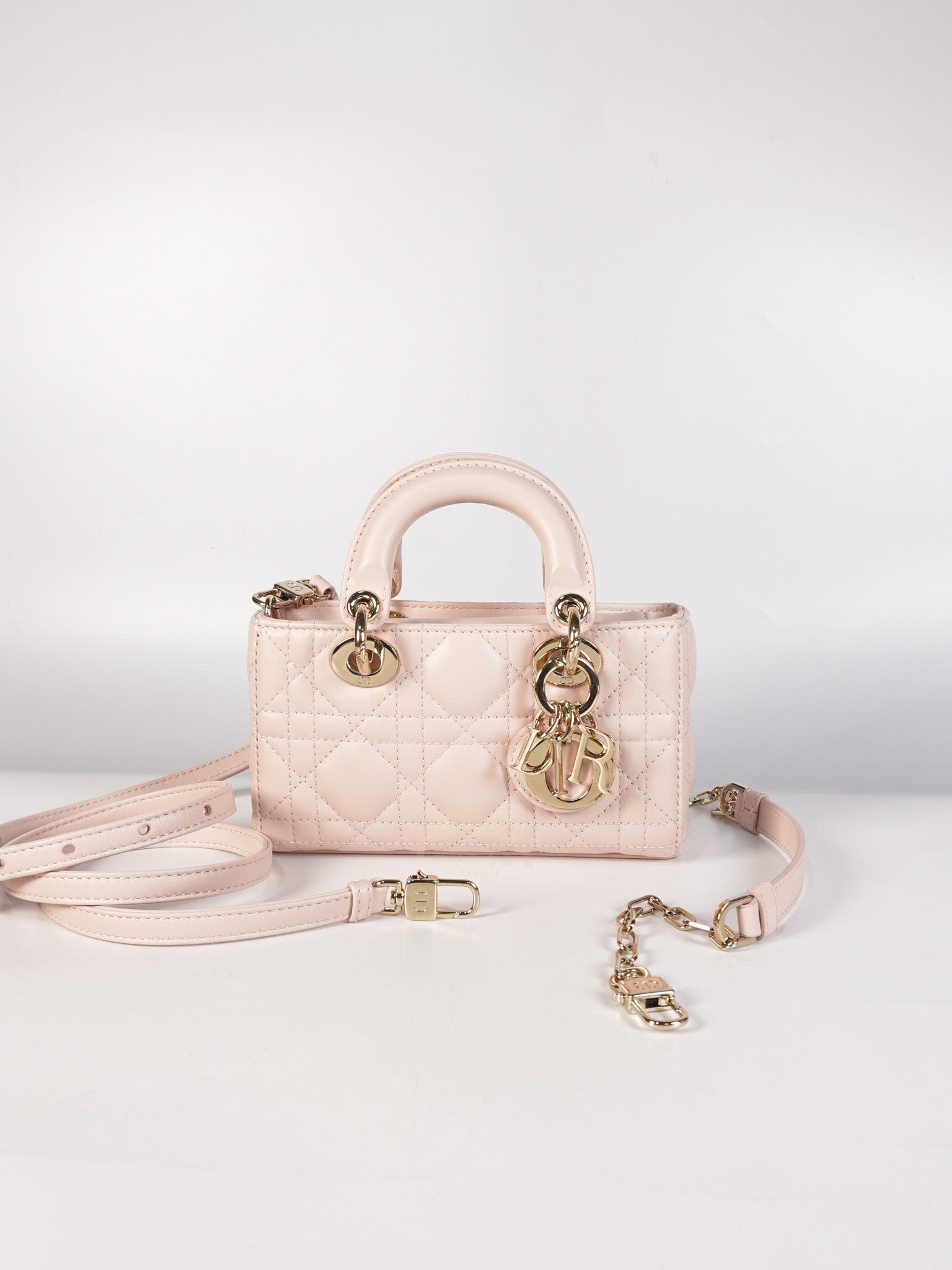 Lady D-joy Micro in Rose Poudre Cannage Lambskin Leather Light Gold hardware | Purse Maison Luxury Bags Shop