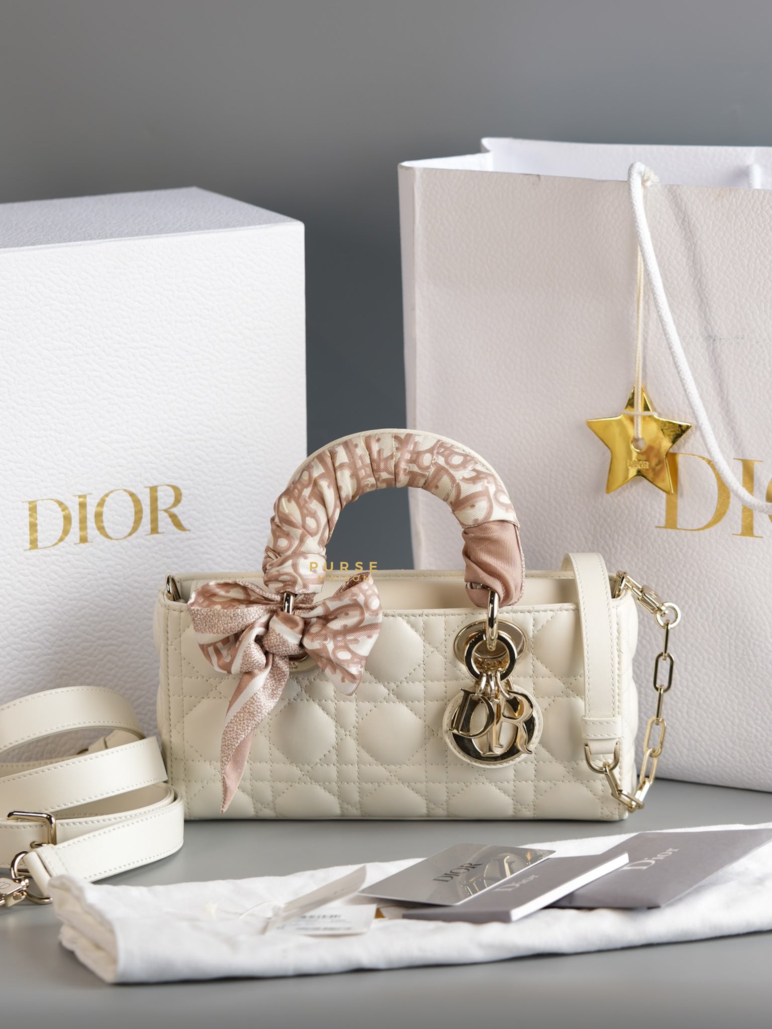 Lady D-Joy Small in Latte Dior Lambskin Leather | Purse Maison Luxury Bags Shop