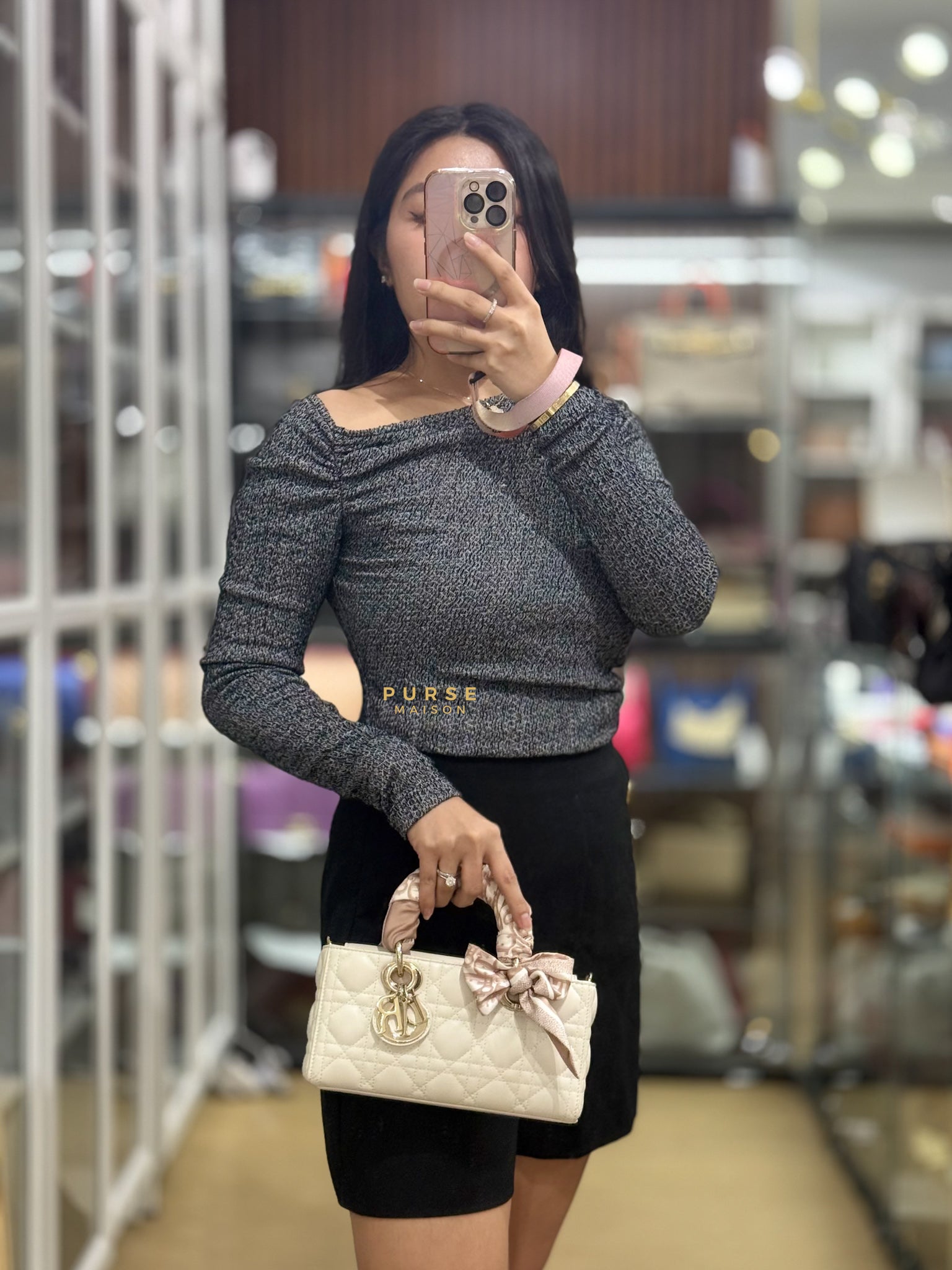 Lady D-Joy Small in Latte Dior Lambskin Leather | Purse Maison Luxury Bags Shop