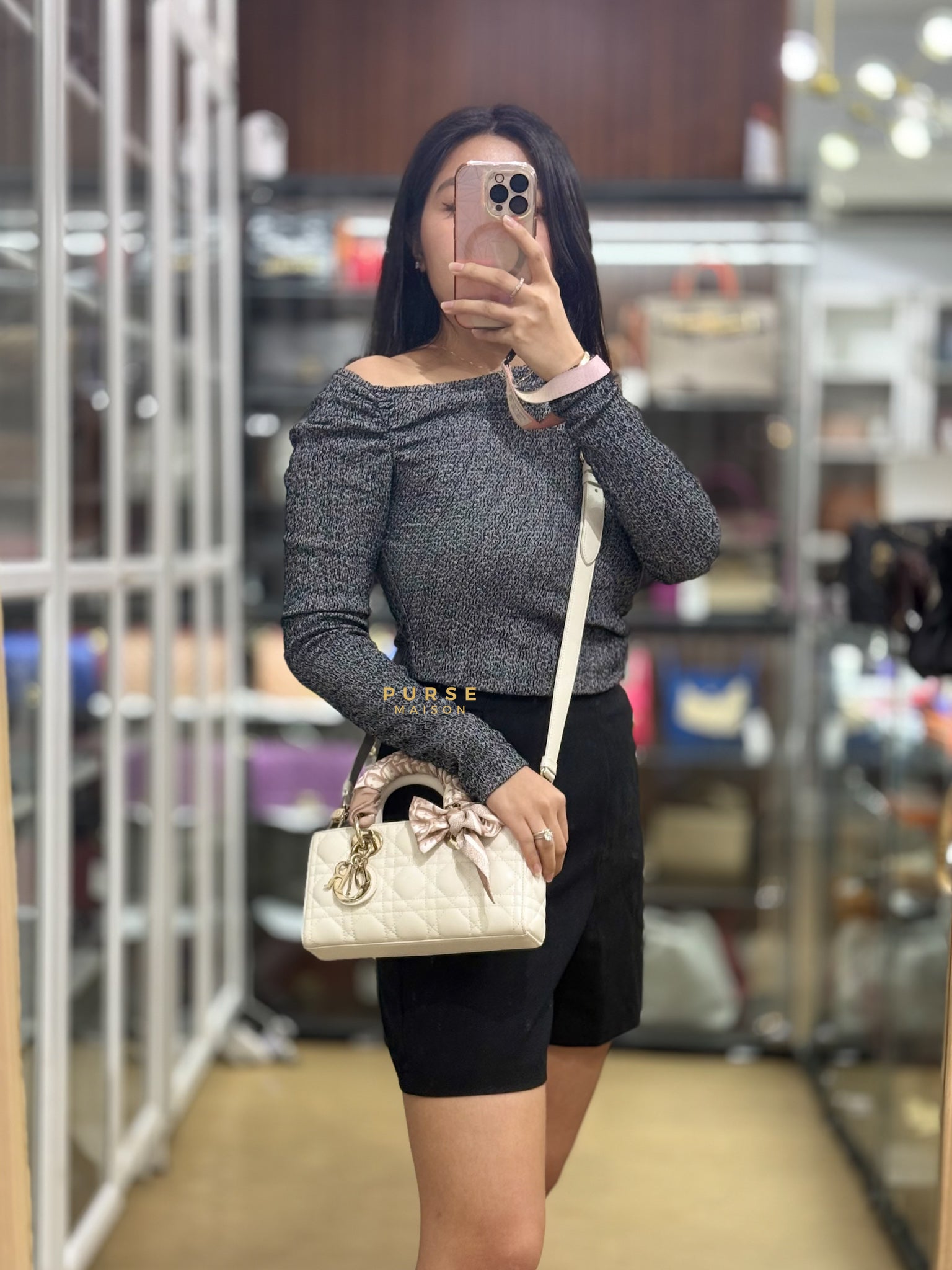 Lady D-Joy Small in Latte Dior Lambskin Leather | Purse Maison Luxury Bags Shop