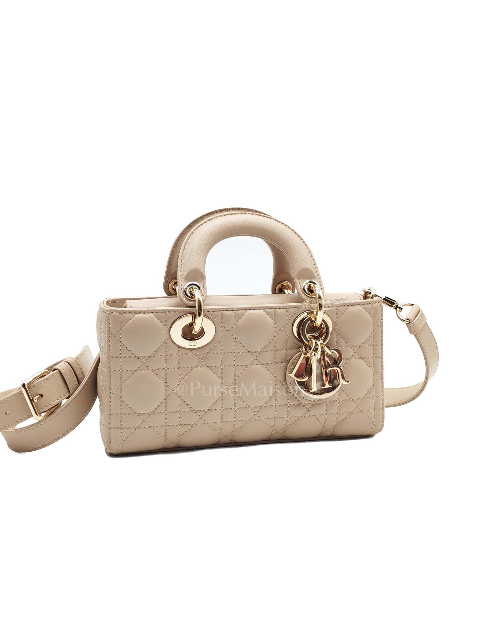 Lady D-Joy Small in Powder Beige Lambskin Leather Shoulder Bag | Purse Maison Luxury Bags Shop