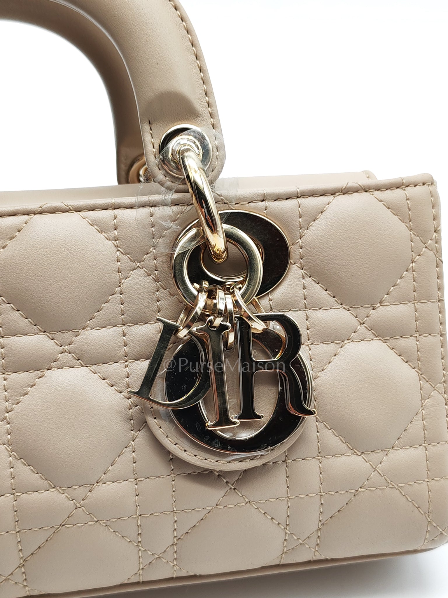 Lady D-Joy Small in Powder Beige Lambskin Leather Shoulder Bag | Purse Maison Luxury Bags Shop