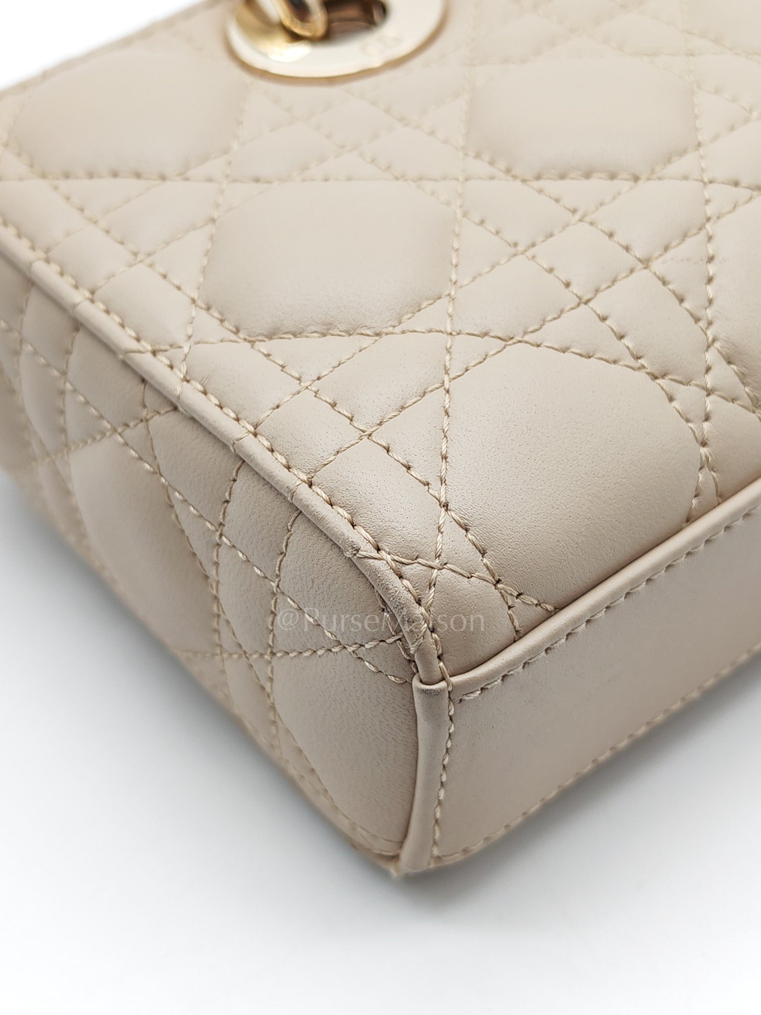 Lady D-Joy Small in Powder Beige Lambskin Leather Shoulder Bag | Purse Maison Luxury Bags Shop