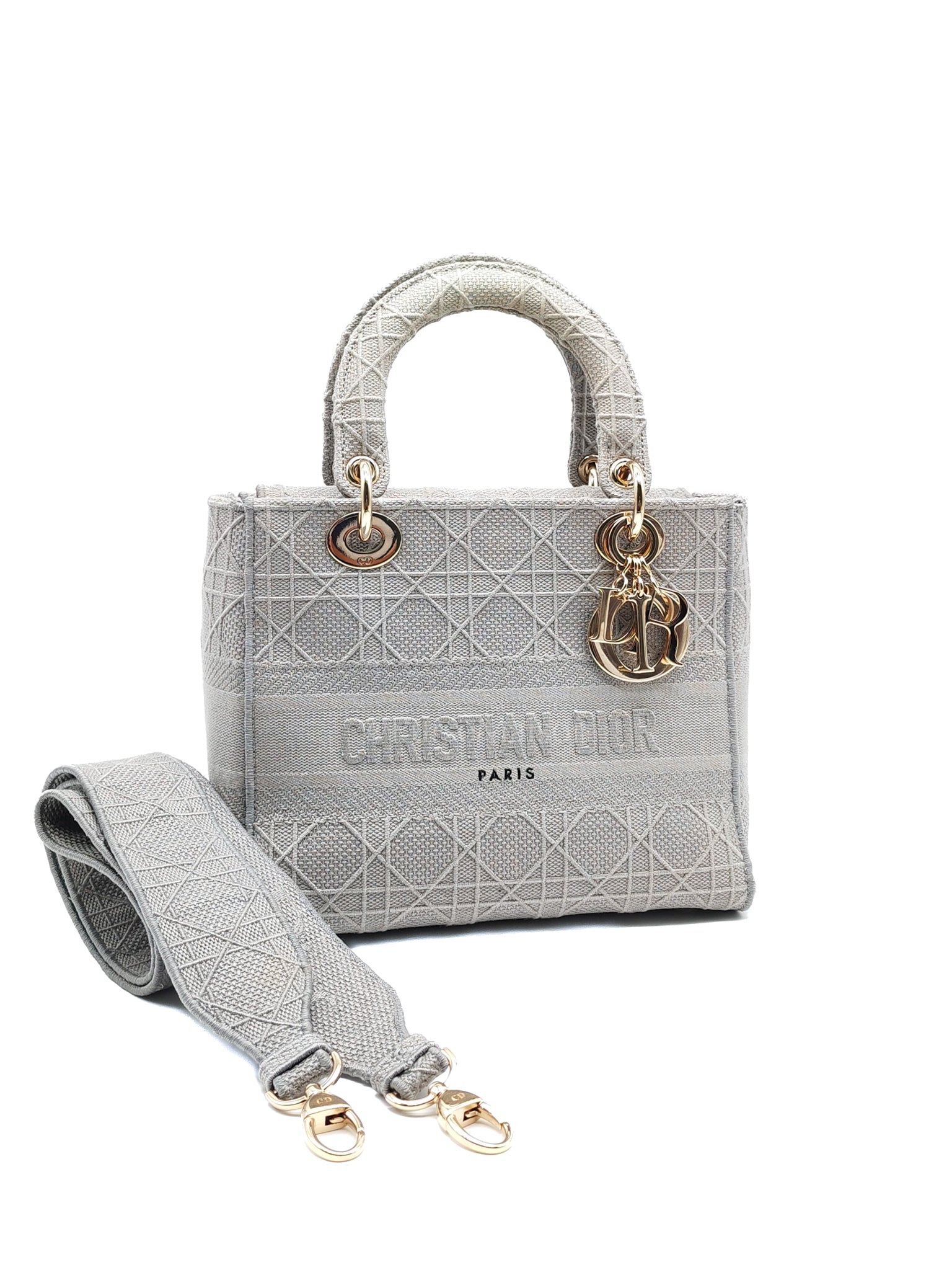 Lady D-lite in Medium Gray Embroidered Canvas Shoulder Bag | Purse Maison Luxury Bags Shop