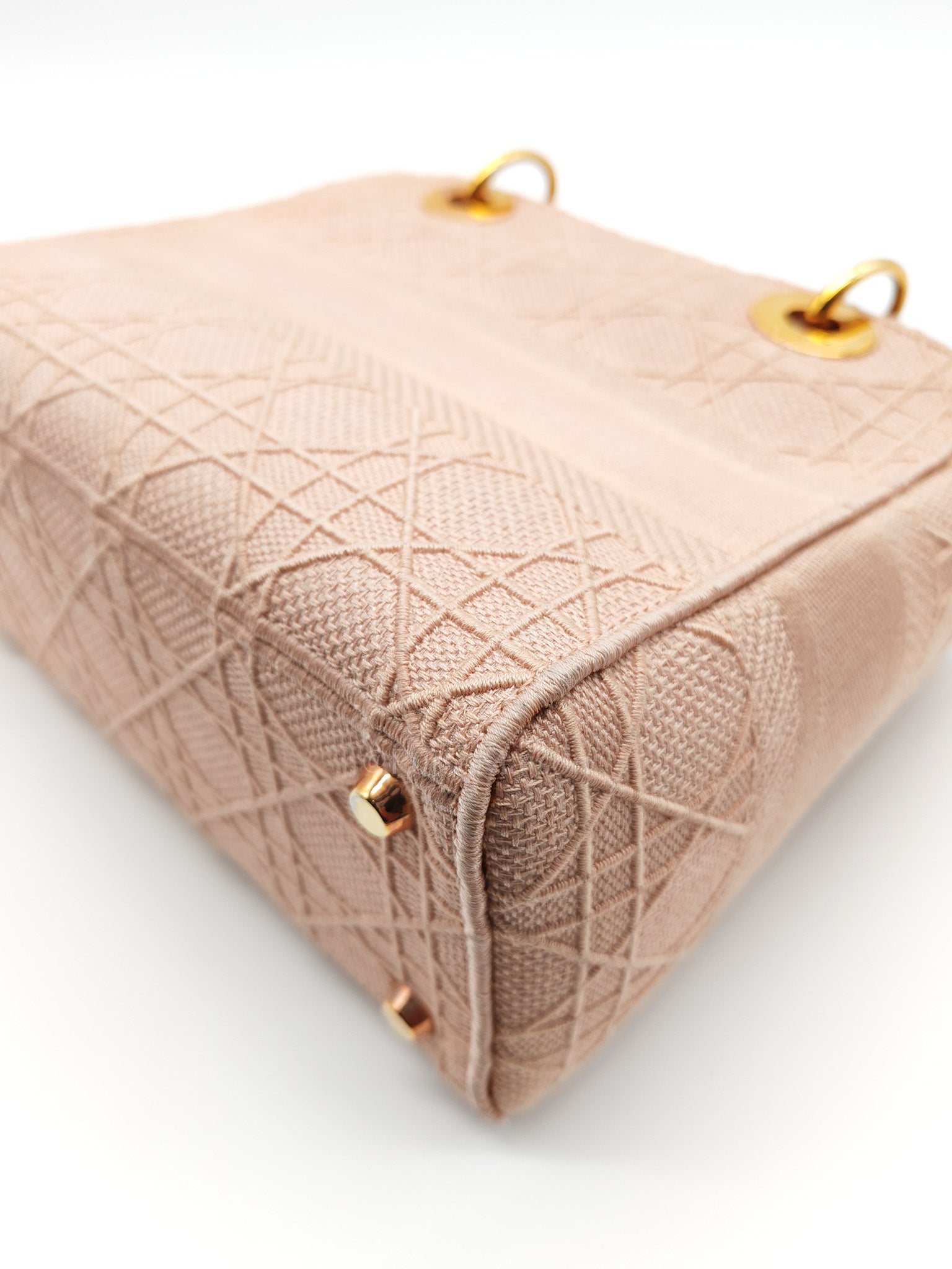 Lady D-Lite Medium in Blush Rose Canvas and Rose Gold Hardware Shoulder Bag | Purse Maison Luxury Bags Shop