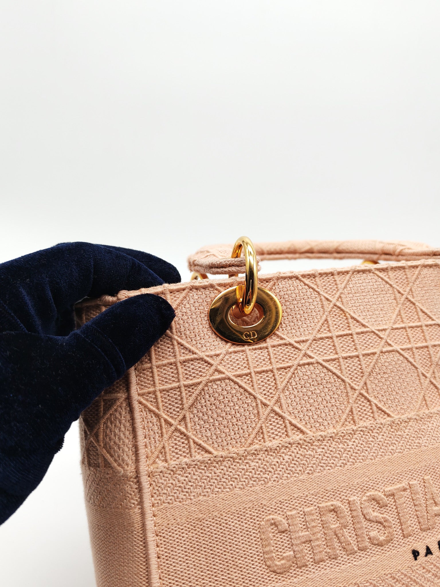 Lady D-Lite Medium in Blush Rose Canvas and Rose Gold Hardware Shoulder Bag | Purse Maison Luxury Bags Shop