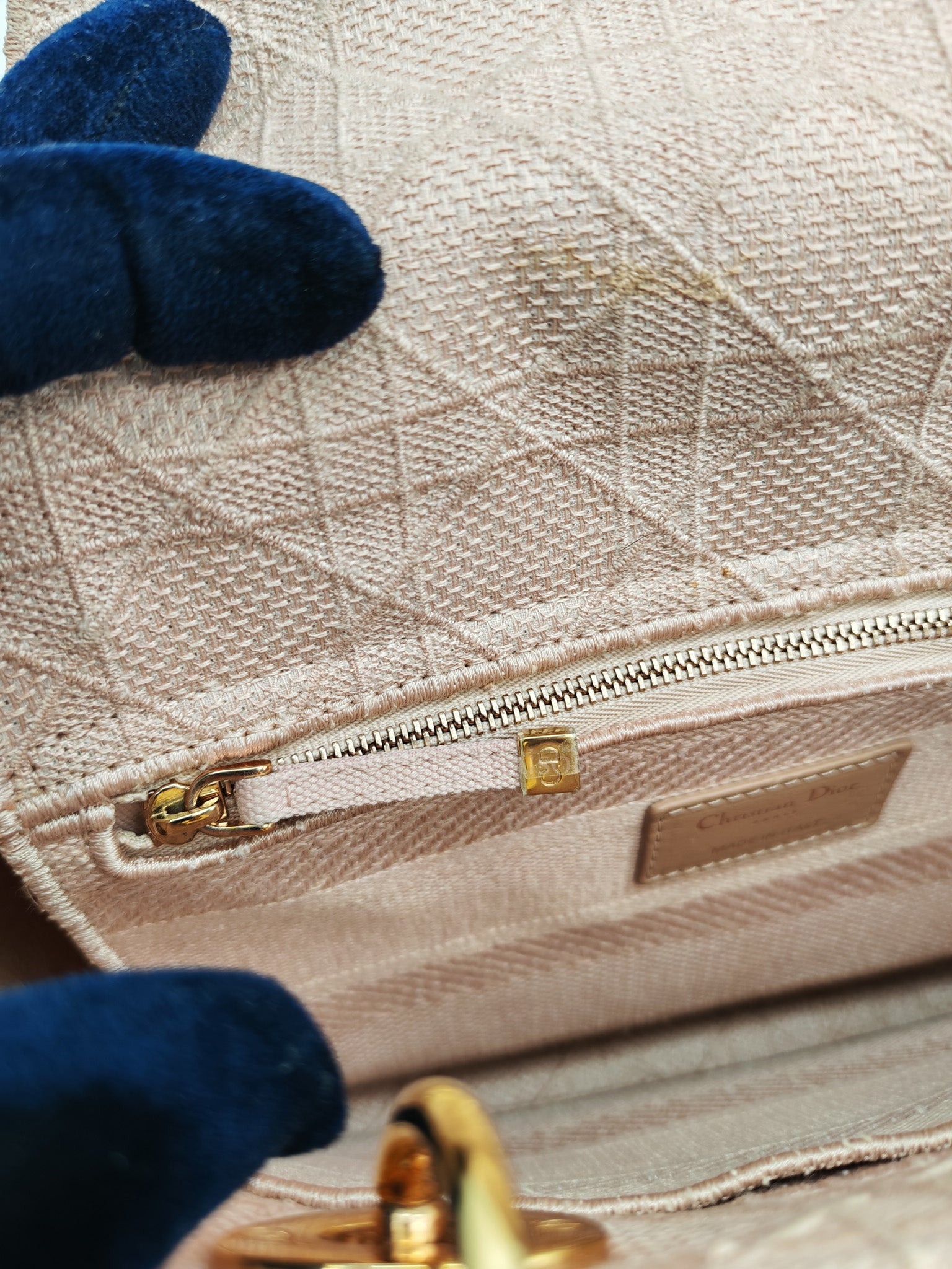 Lady D-Lite Medium in Blush Rose Canvas and Rose Gold Hardware Shoulder Bag | Purse Maison Luxury Bags Shop