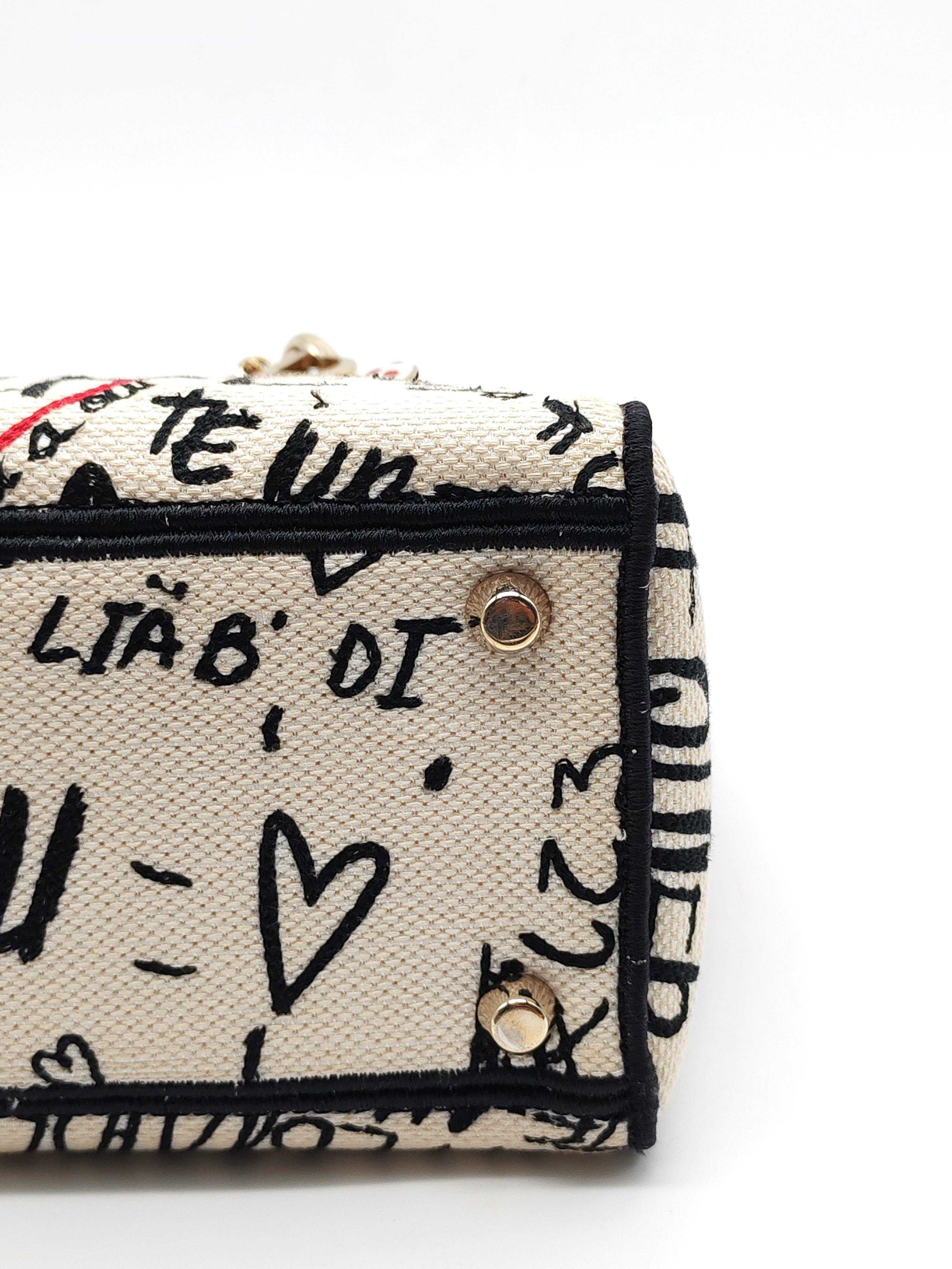 Lady D-Lite Medium in Latte Multicolor Dioramour Graffiti Embroidery & Light Gold Hardware | Purse Maison Luxury Bags Shop