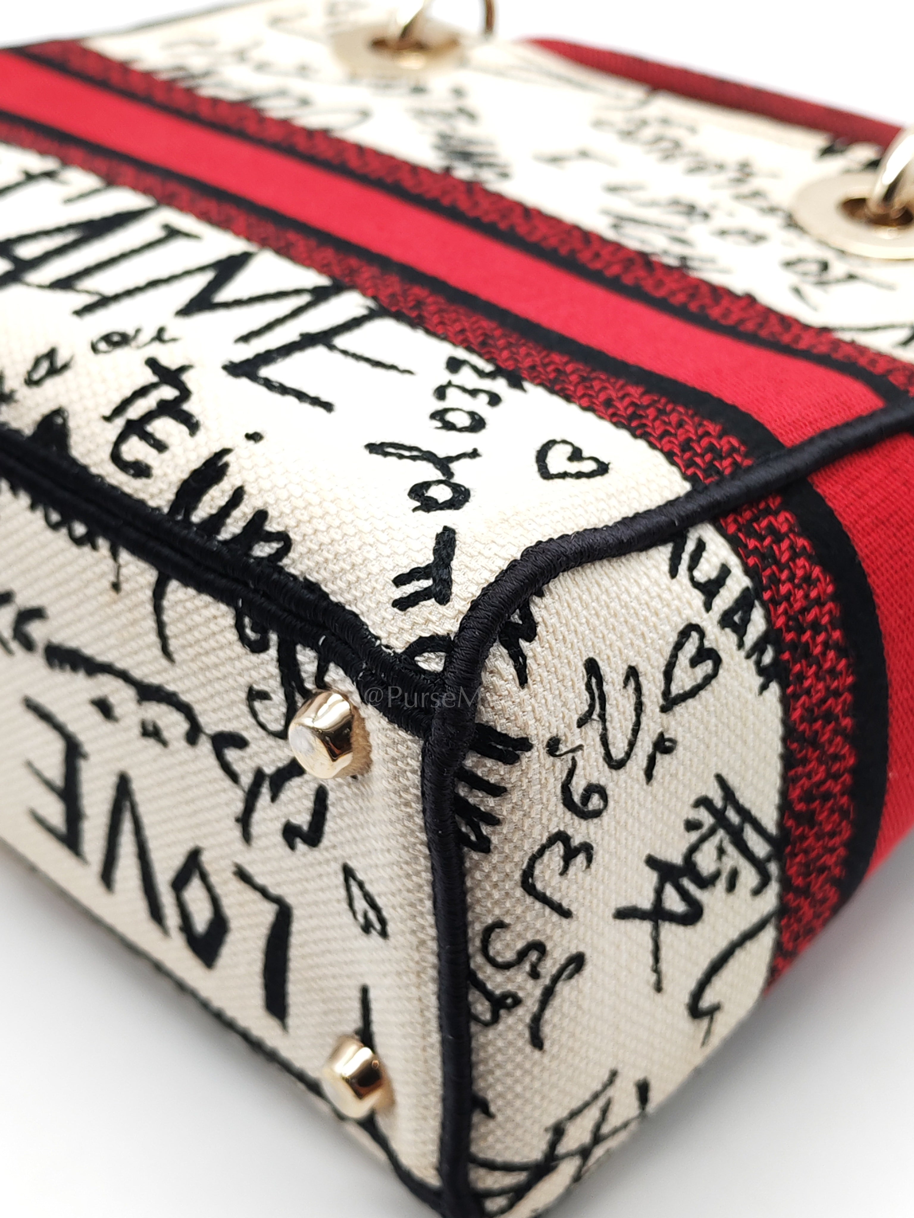 Lady D-Lite Medium in Latte Multicolor Dioramour Graffiti Embroidery & Light Gold Hardware | Purse Maison Luxury Bags Shop