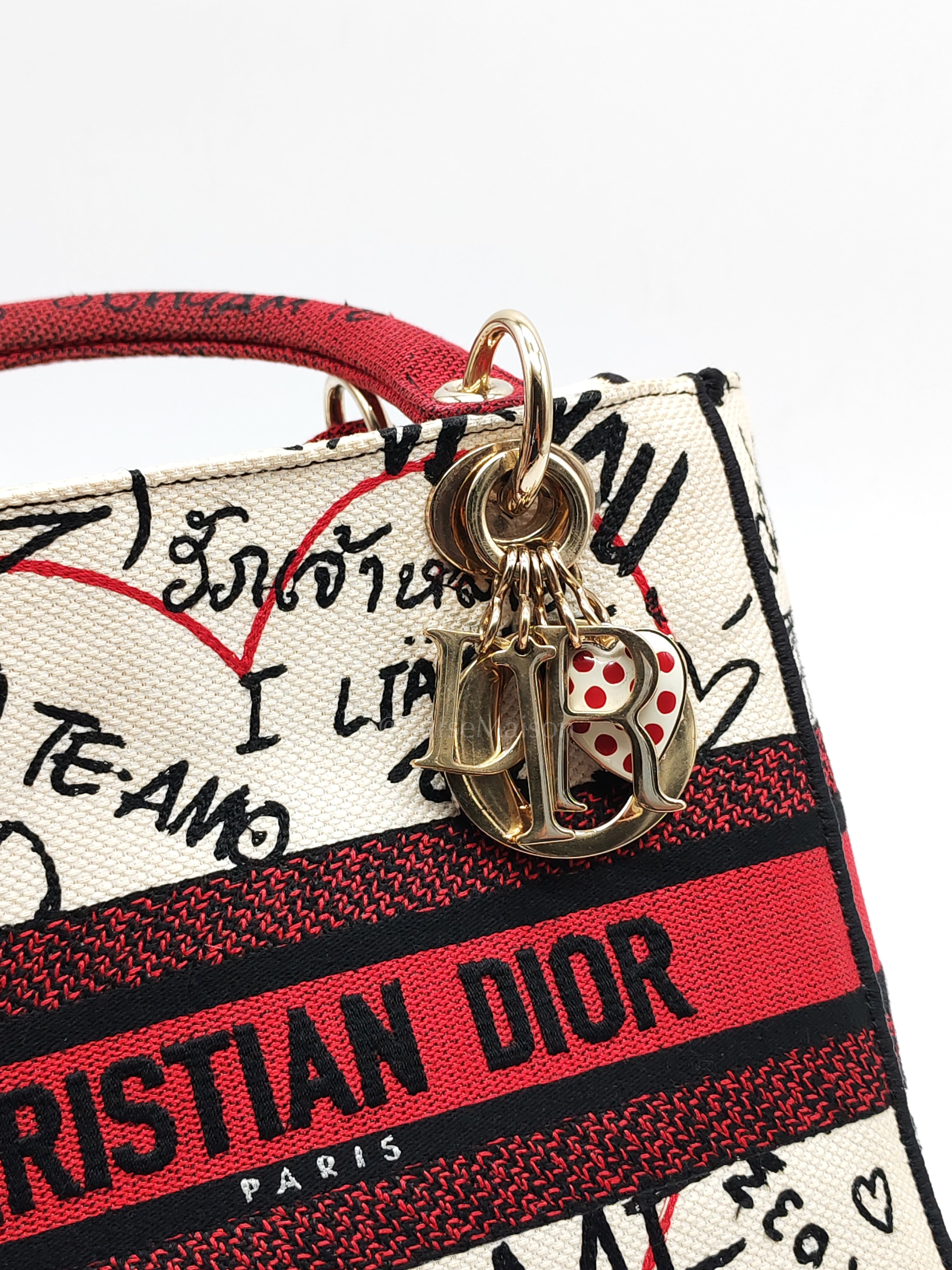 Lady D-Lite Medium in Latte Multicolor Dioramour Graffiti Embroidery & Light Gold Hardware | Purse Maison Luxury Bags Shop