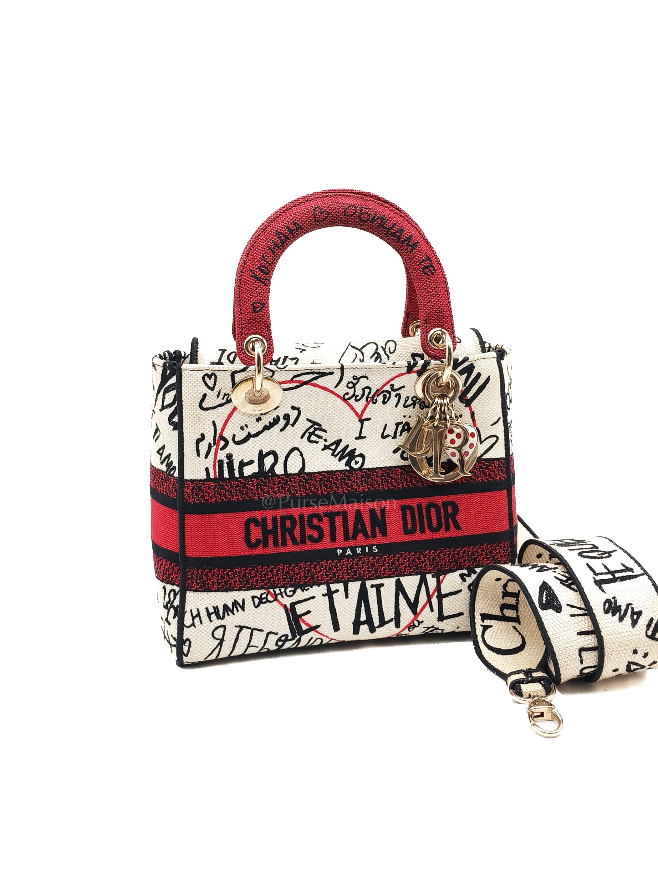 Lady D-Lite Medium in Latte Multicolor Dioramour Graffiti Embroidery & Light Gold Hardware | Purse Maison Luxury Bags Shop