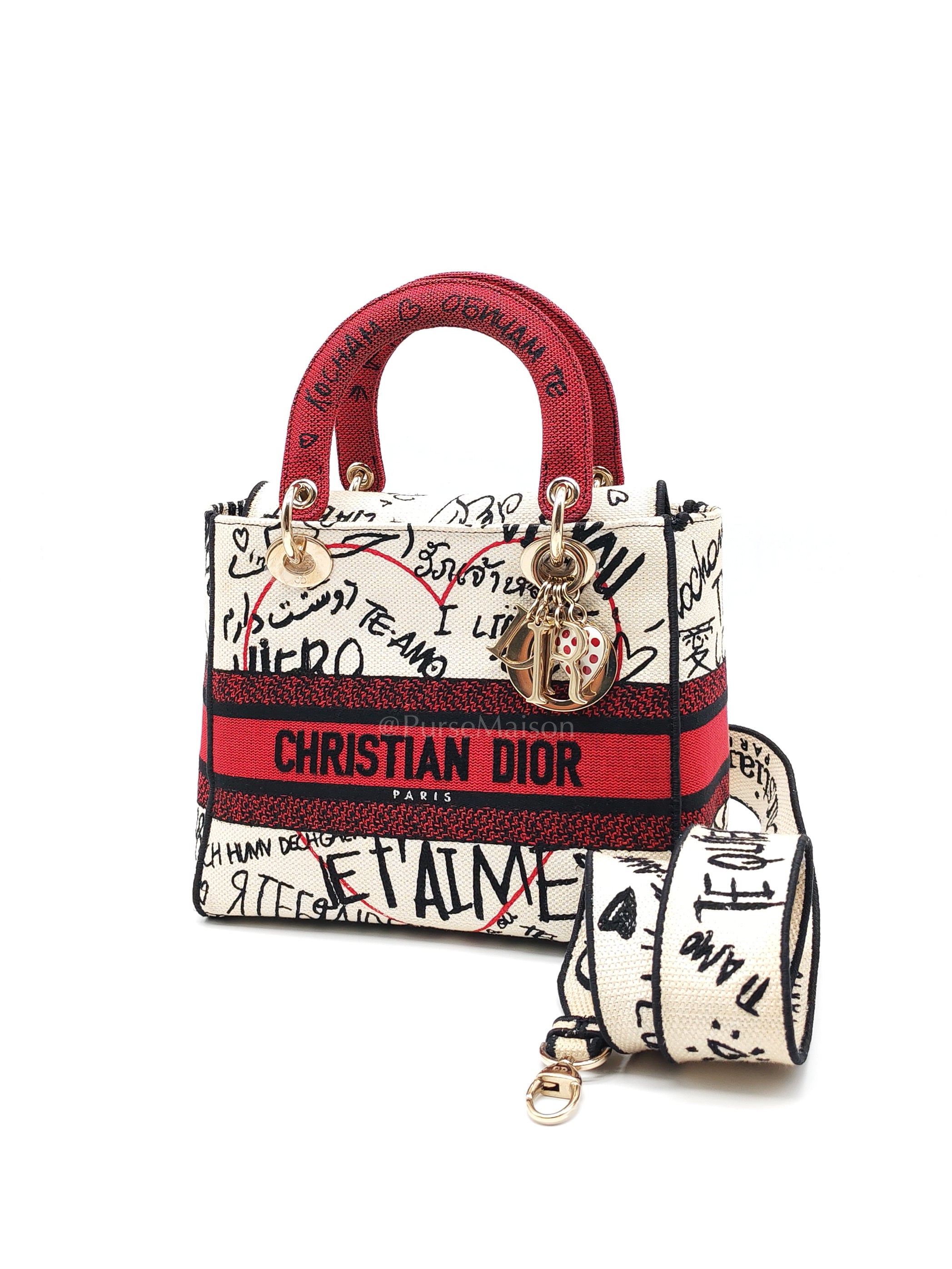Lady D-Lite Medium in Latte Multicolor Dioramour Graffiti Embroidery & Light Gold Hardware | Purse Maison Luxury Bags Shop