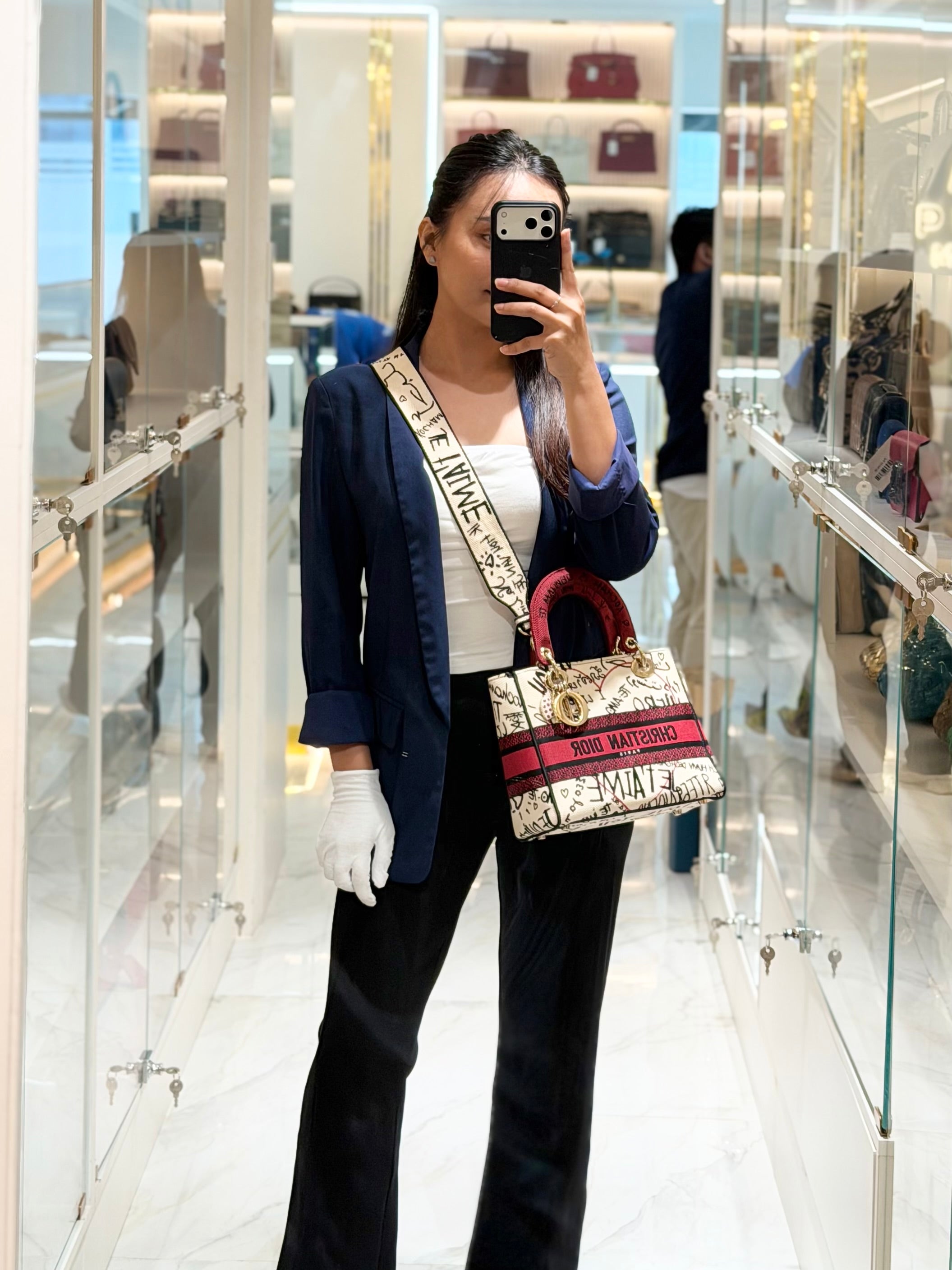 Lady D-Lite Medium in Latte Multicolor Dioramour Graffiti Embroidery & Light Gold Hardware | Purse Maison Luxury Bags Shop