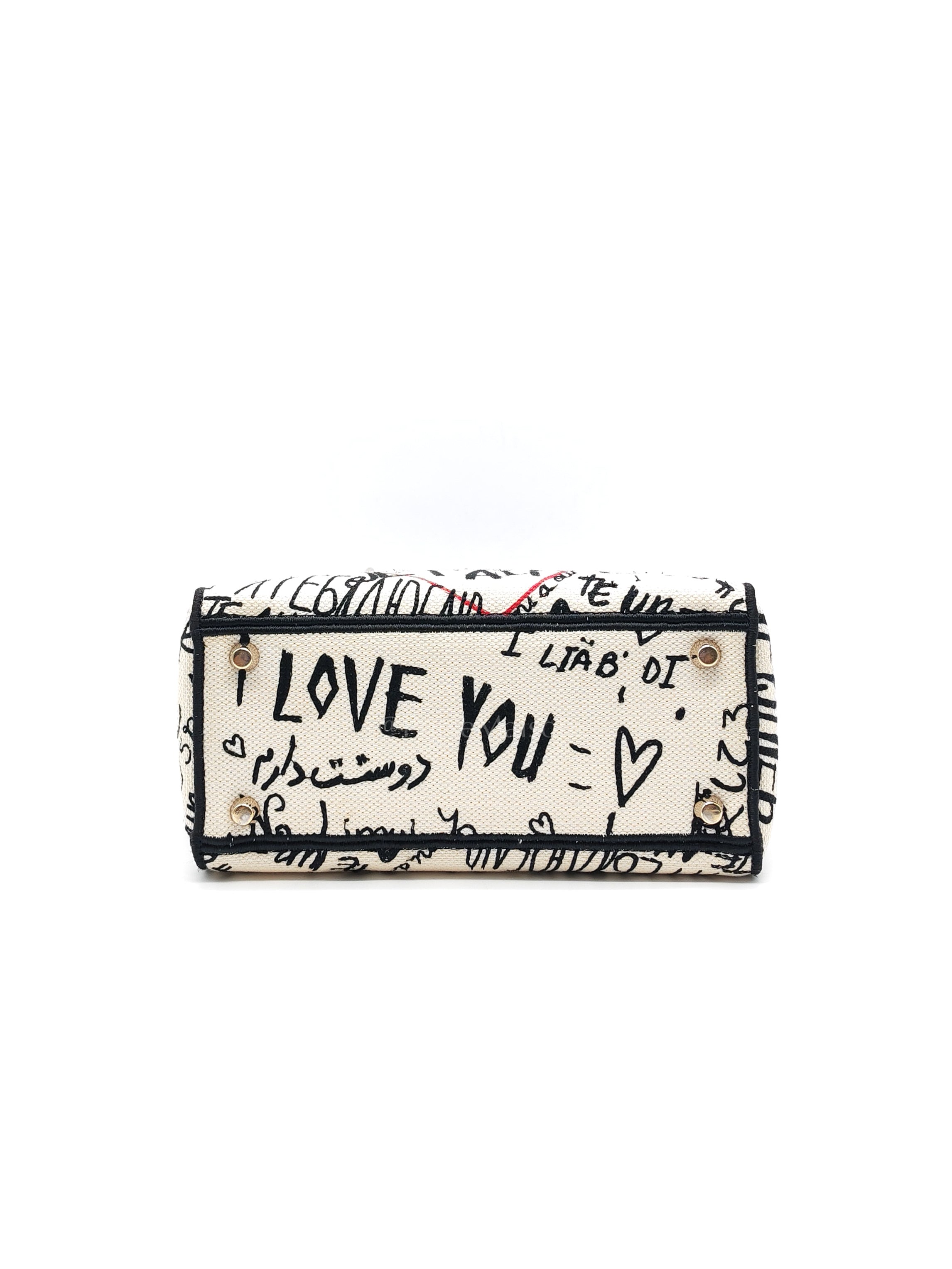 Lady D-Lite Medium in Latte Multicolor Dioramour Graffiti Embroidery & Light Gold Hardware | Purse Maison Luxury Bags Shop