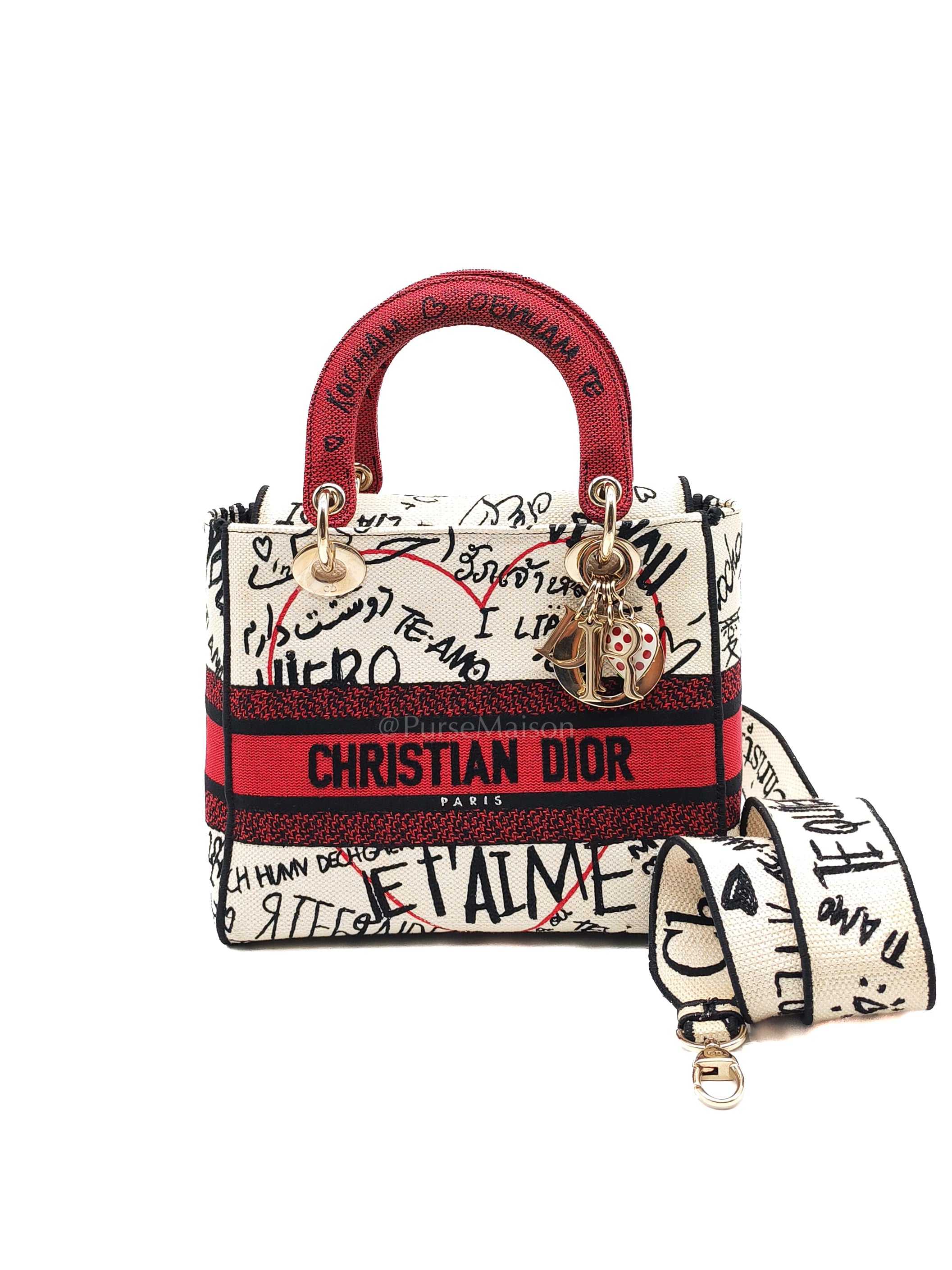 Lady D-Lite Medium in Latte Multicolor Dioramour Graffiti Embroidery & Light Gold Hardware | Purse Maison Luxury Bags Shop