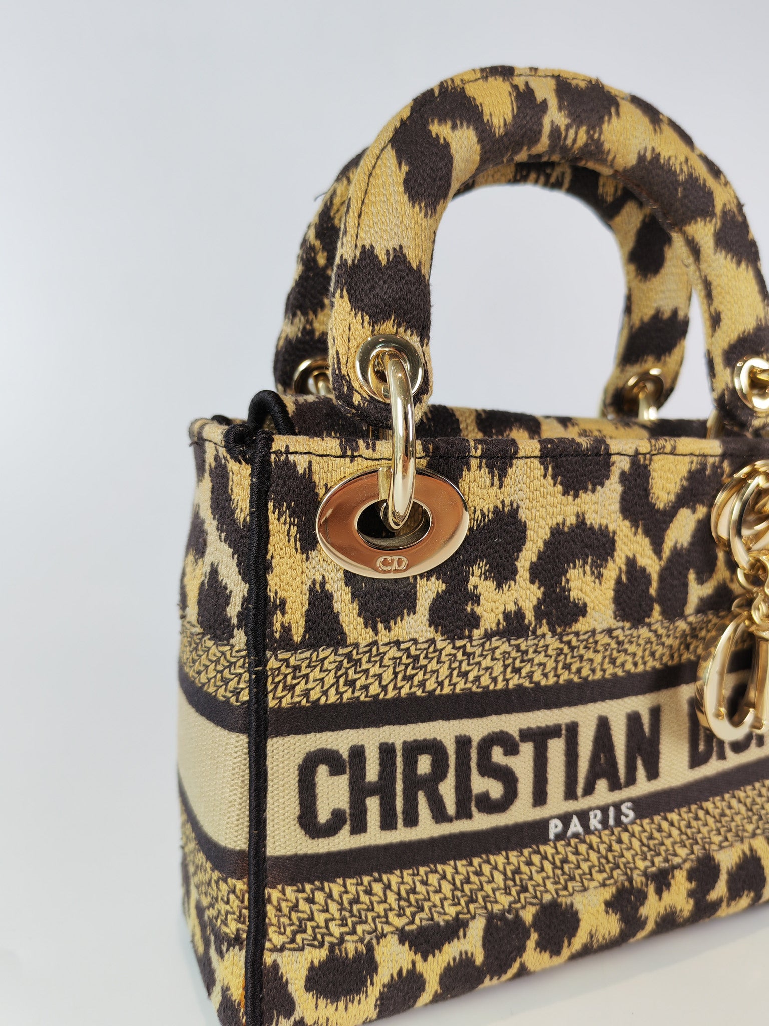 Lady D-lite Mini in Mizza Leopard Embroidered Canvas | Purse Maison Luxury Bags Shop