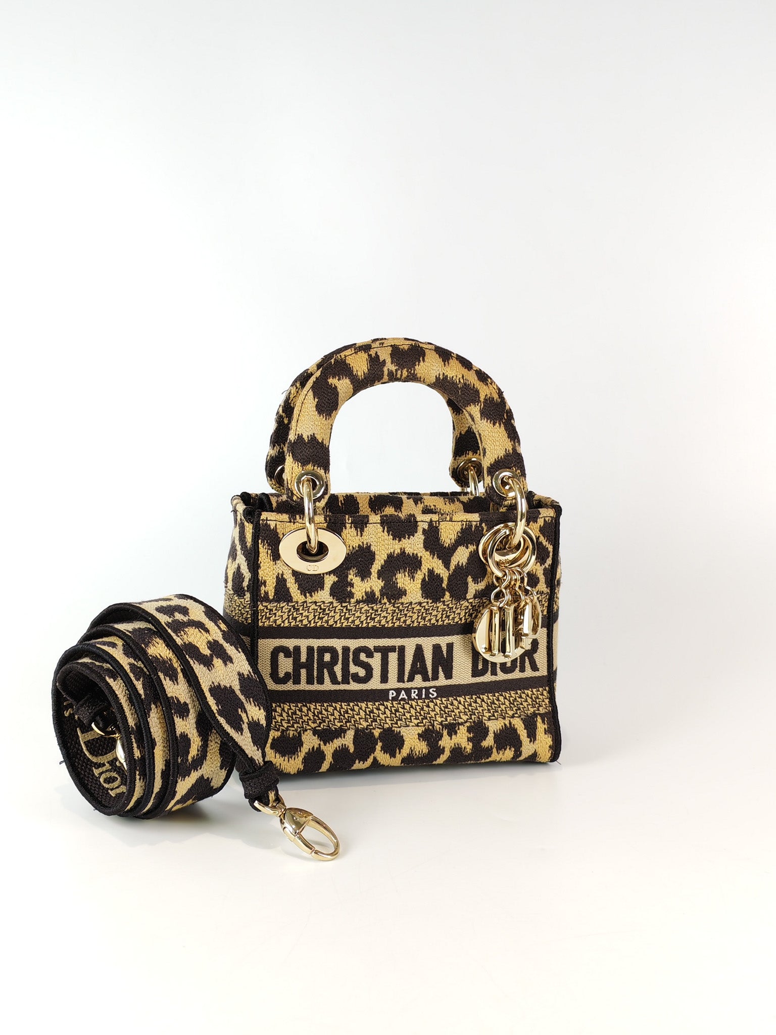 Lady D-lite Mini in Mizza Leopard Embroidered Canvas | Purse Maison Luxury Bags Shop