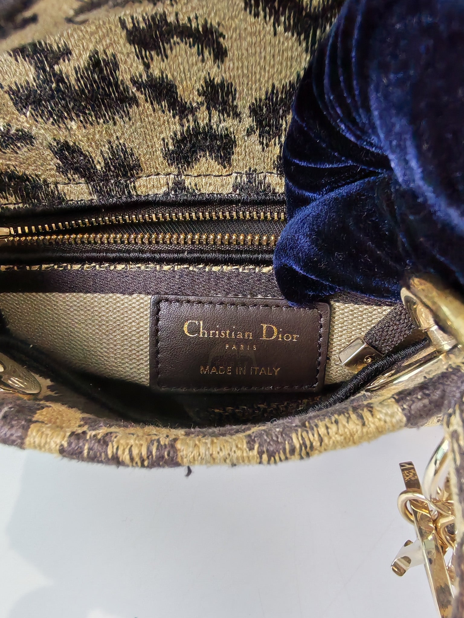 Lady D-lite Mini in Mizza Leopard Embroidered Canvas | Purse Maison Luxury Bags Shop