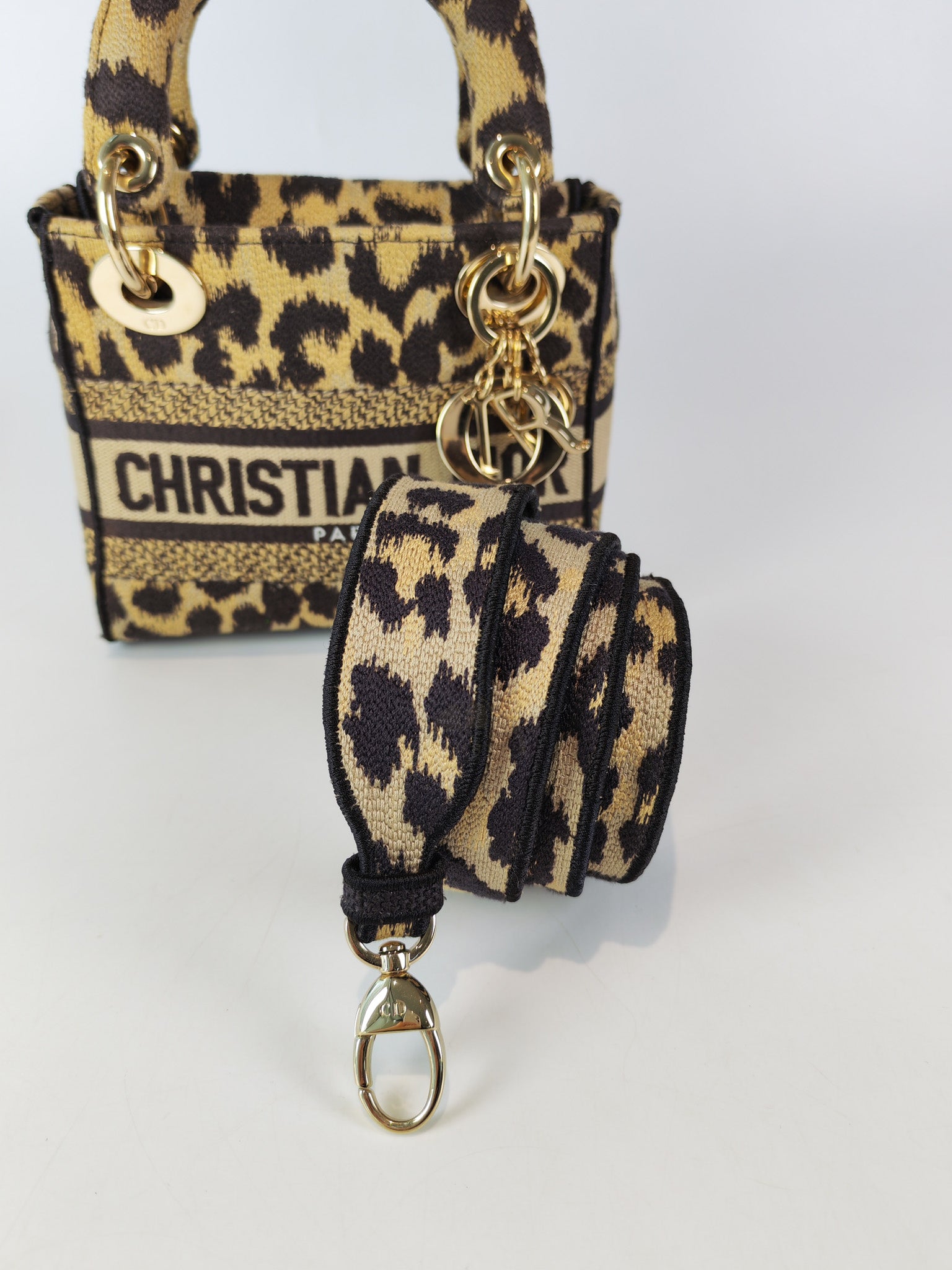 Lady D-lite Mini in Mizza Leopard Embroidered Canvas | Purse Maison Luxury Bags Shop