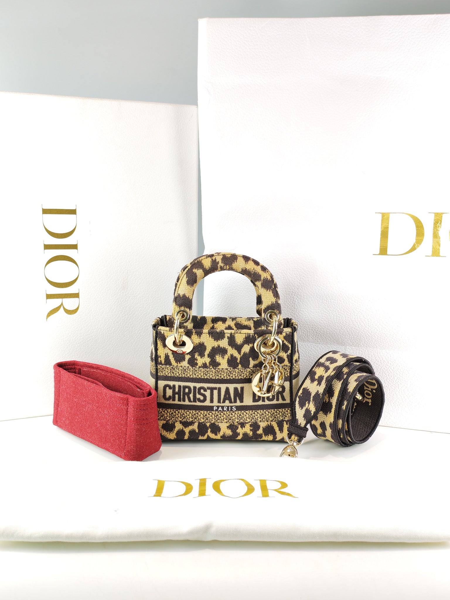 Lady D-lite Mini in Mizza Leopard Embroidered Canvas | Purse Maison Luxury Bags Shop