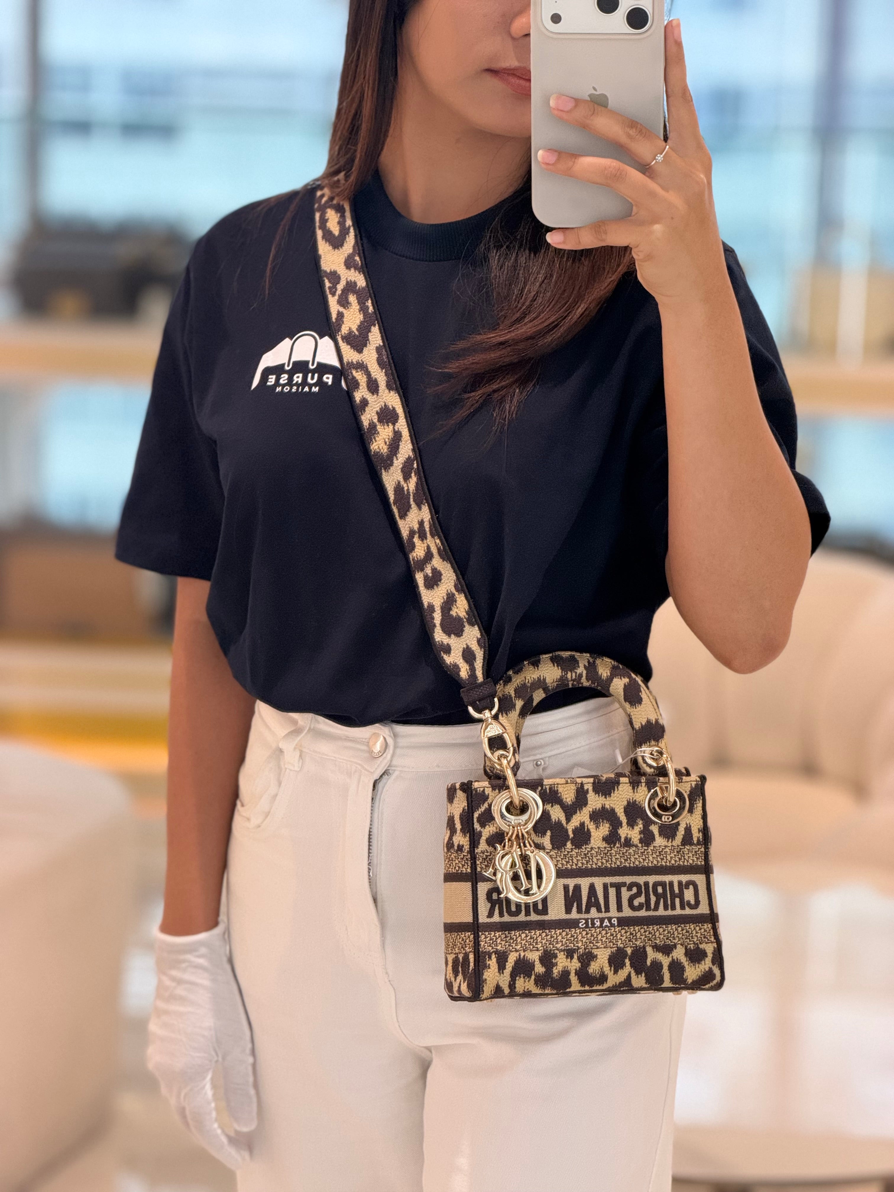 Lady D-lite Mini in Mizza Leopard Embroidered Canvas | Purse Maison Luxury Bags Shop