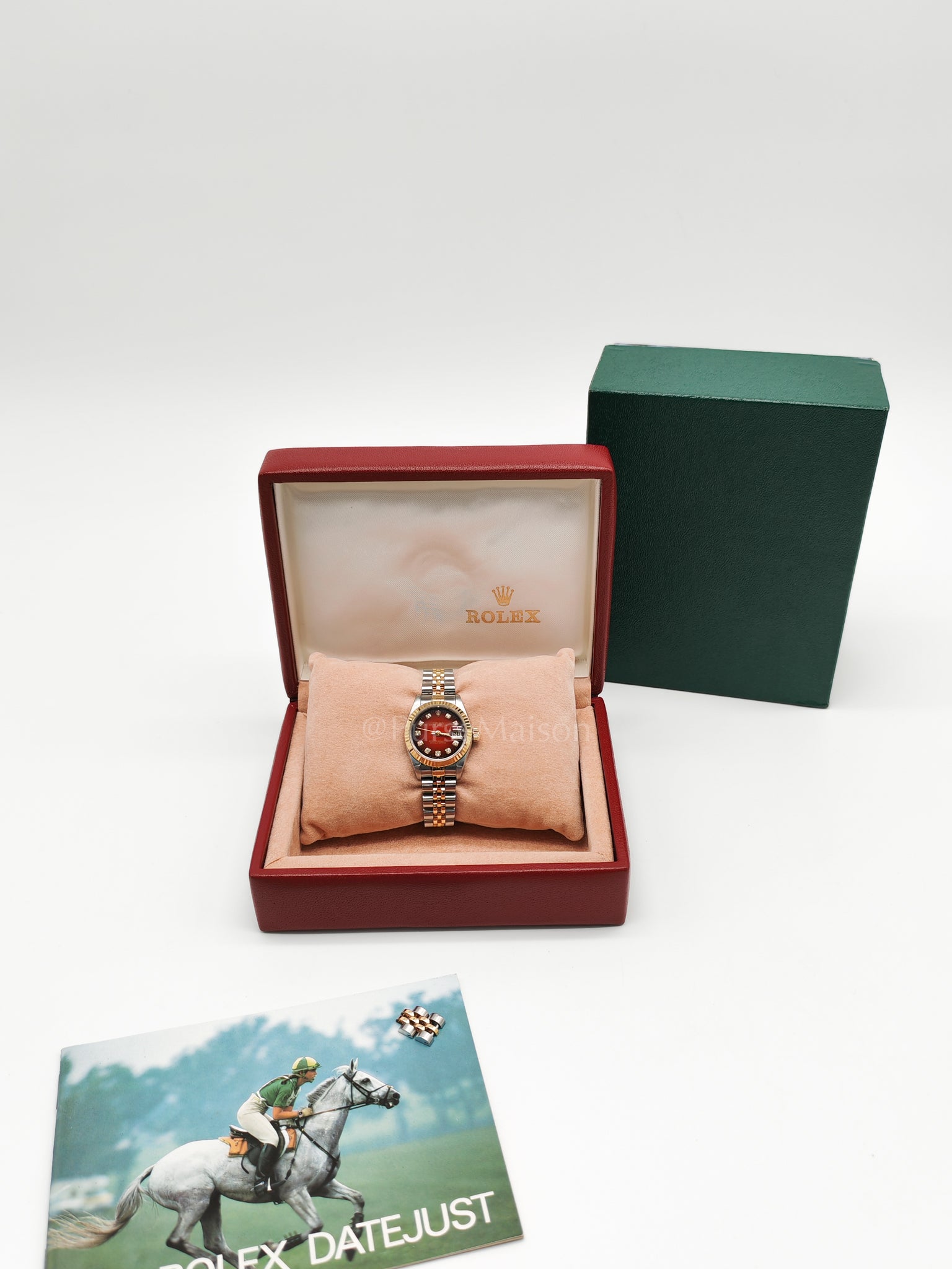 Lady Datejust 26mm Oyster Perpetual Red Vignette Diamond Dial Two-toned Stainless Steel Strap Watch (Reference Number: 69173) | Purse Maison Luxury Bags Shop