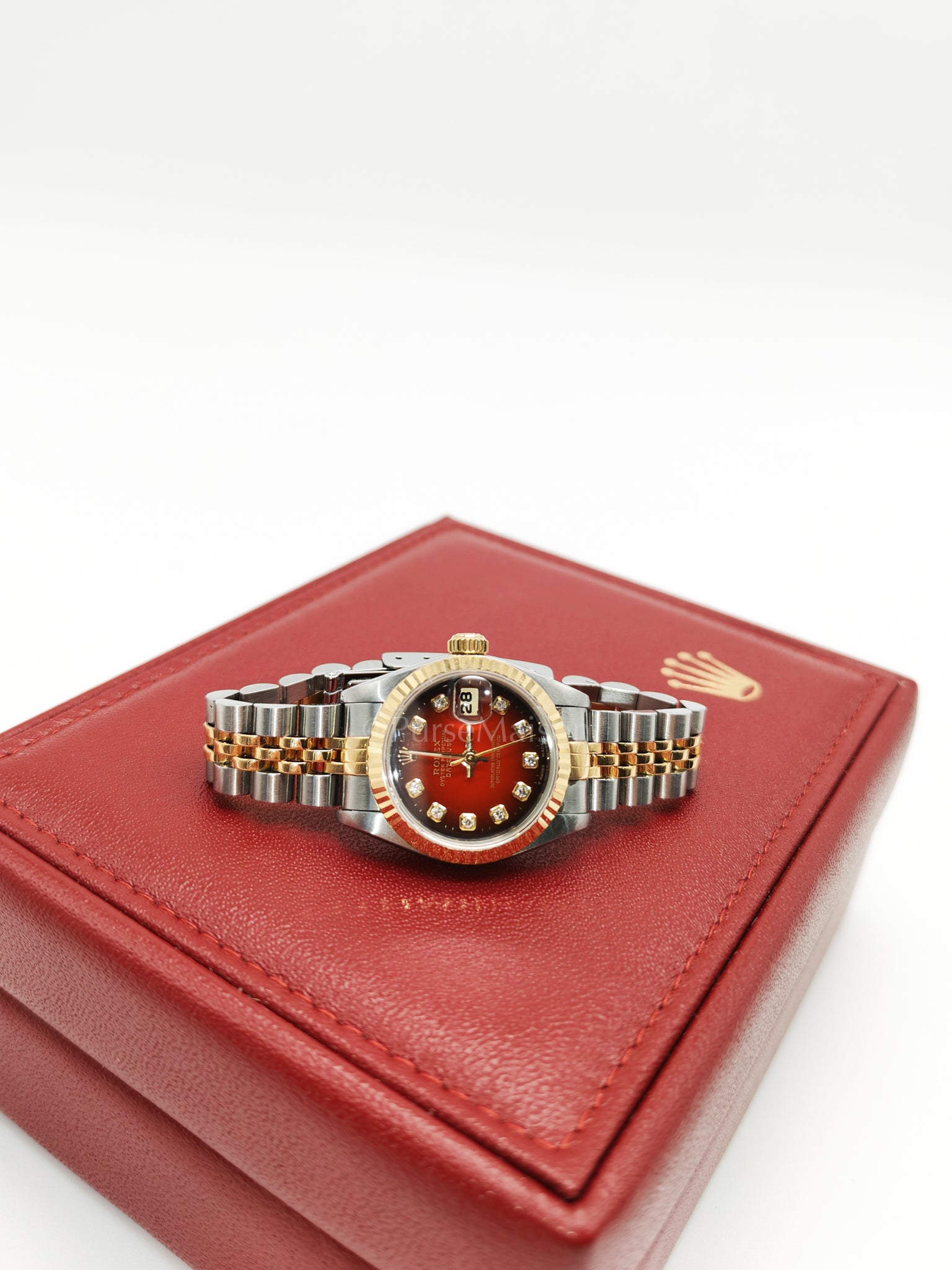 Lady Datejust 26mm Oyster Perpetual Red Vignette Diamond Dial Two-toned Stainless Steel Strap Watch (Reference Number: 69173) | Purse Maison Luxury Bags Shop