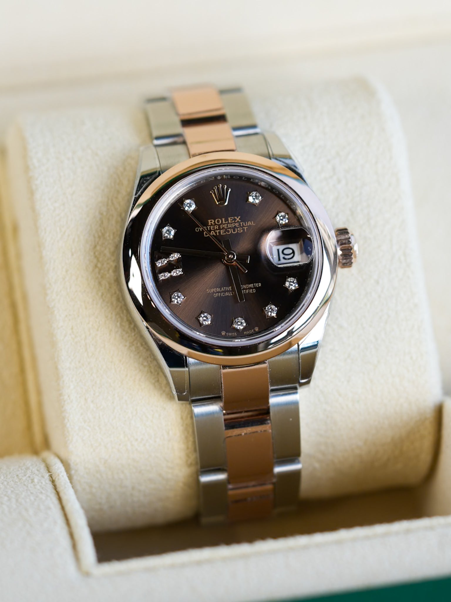 Lady Datejust 28mm Chocolate Star Dial Oyster Perpetual with Diamonds Dial Ref 279161 | Purse Maison Luxury Bags Shop