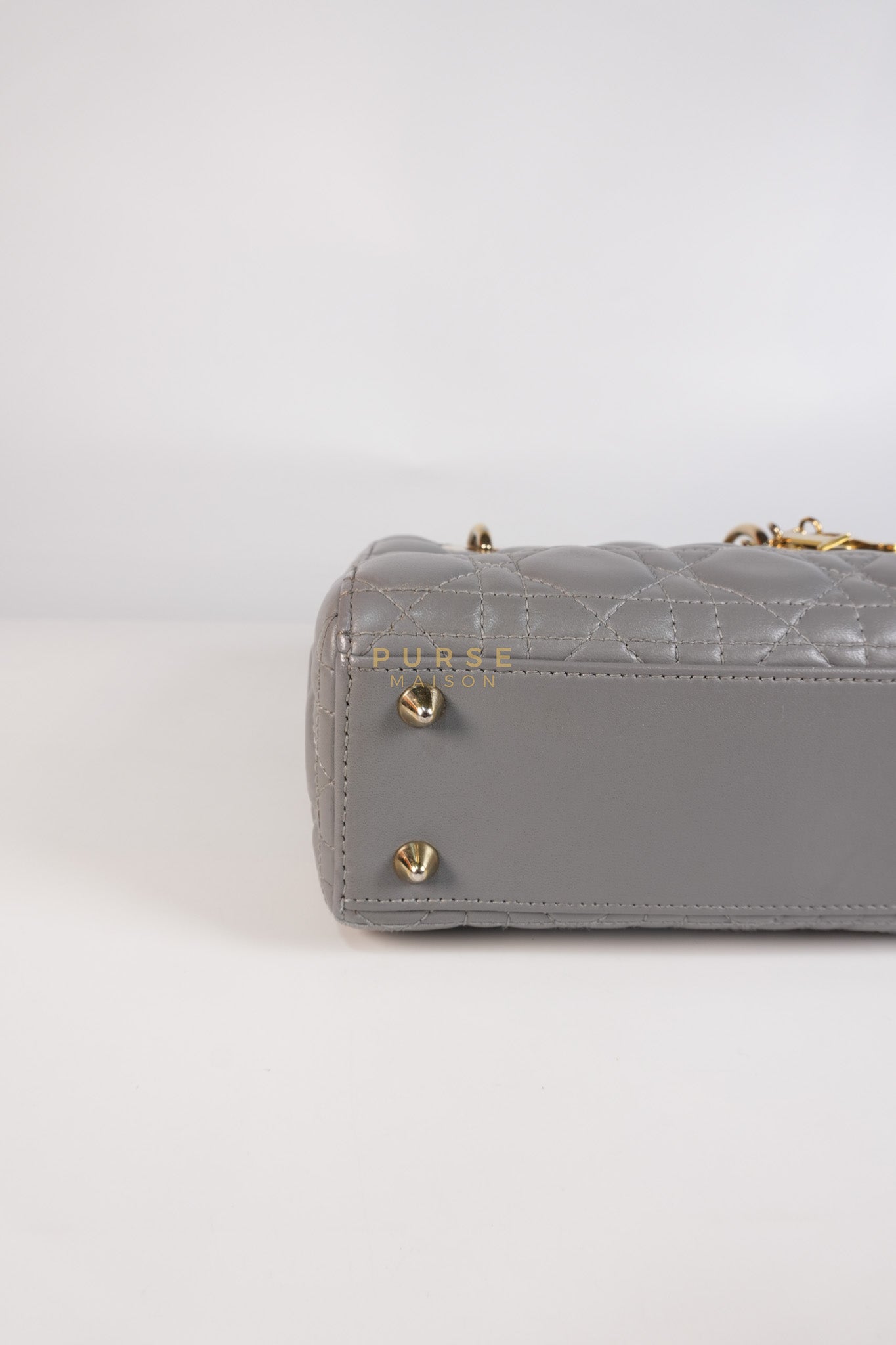 Lady Dior ABC Small in Gray Quilted Cannage Lambskin Leather & Gold Hardware | Purse Maison Luxury Bags Shop