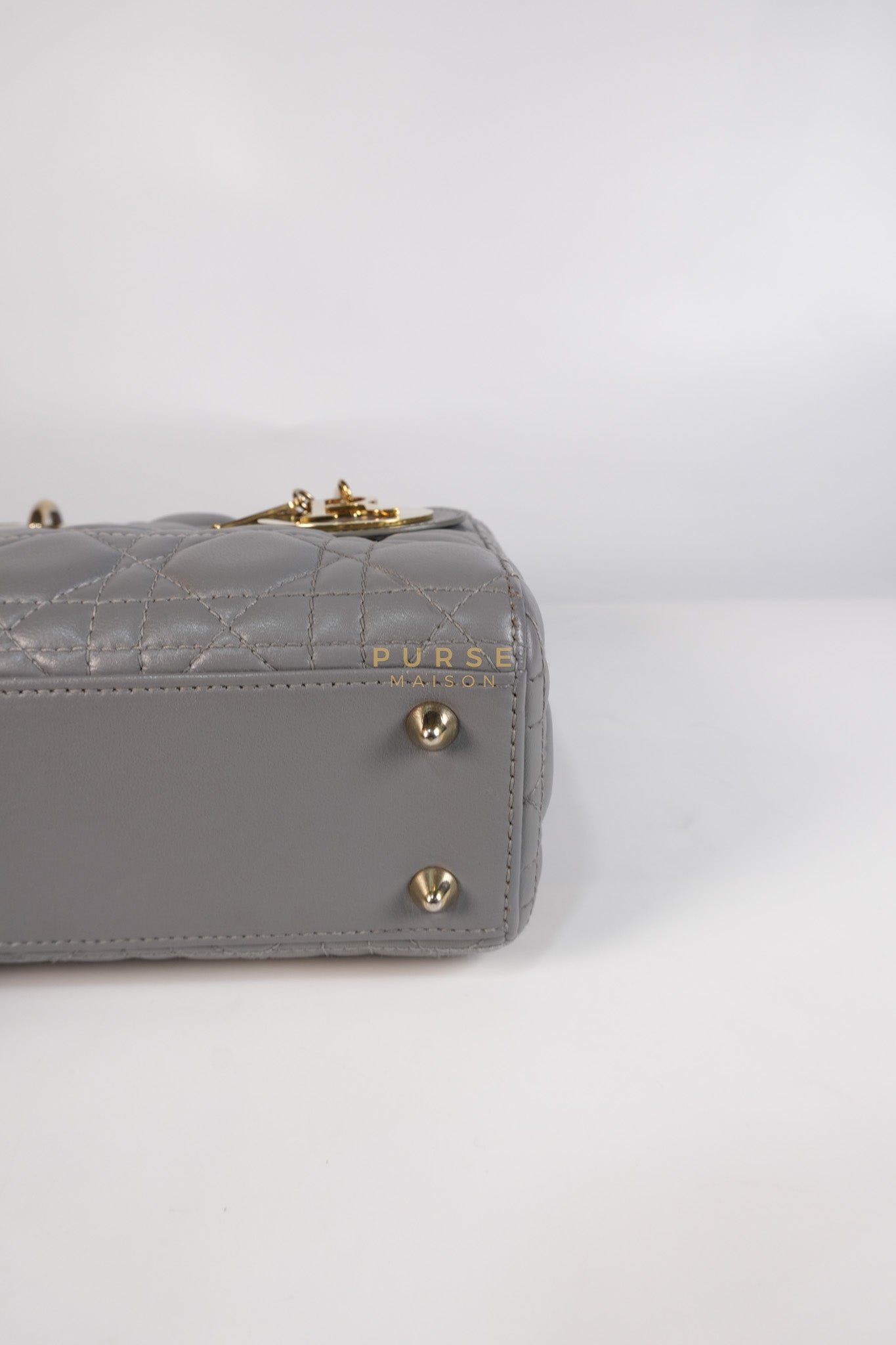 Lady Dior ABC Small in Gray Quilted Cannage Lambskin Leather & Gold Hardware | Purse Maison Luxury Bags Shop