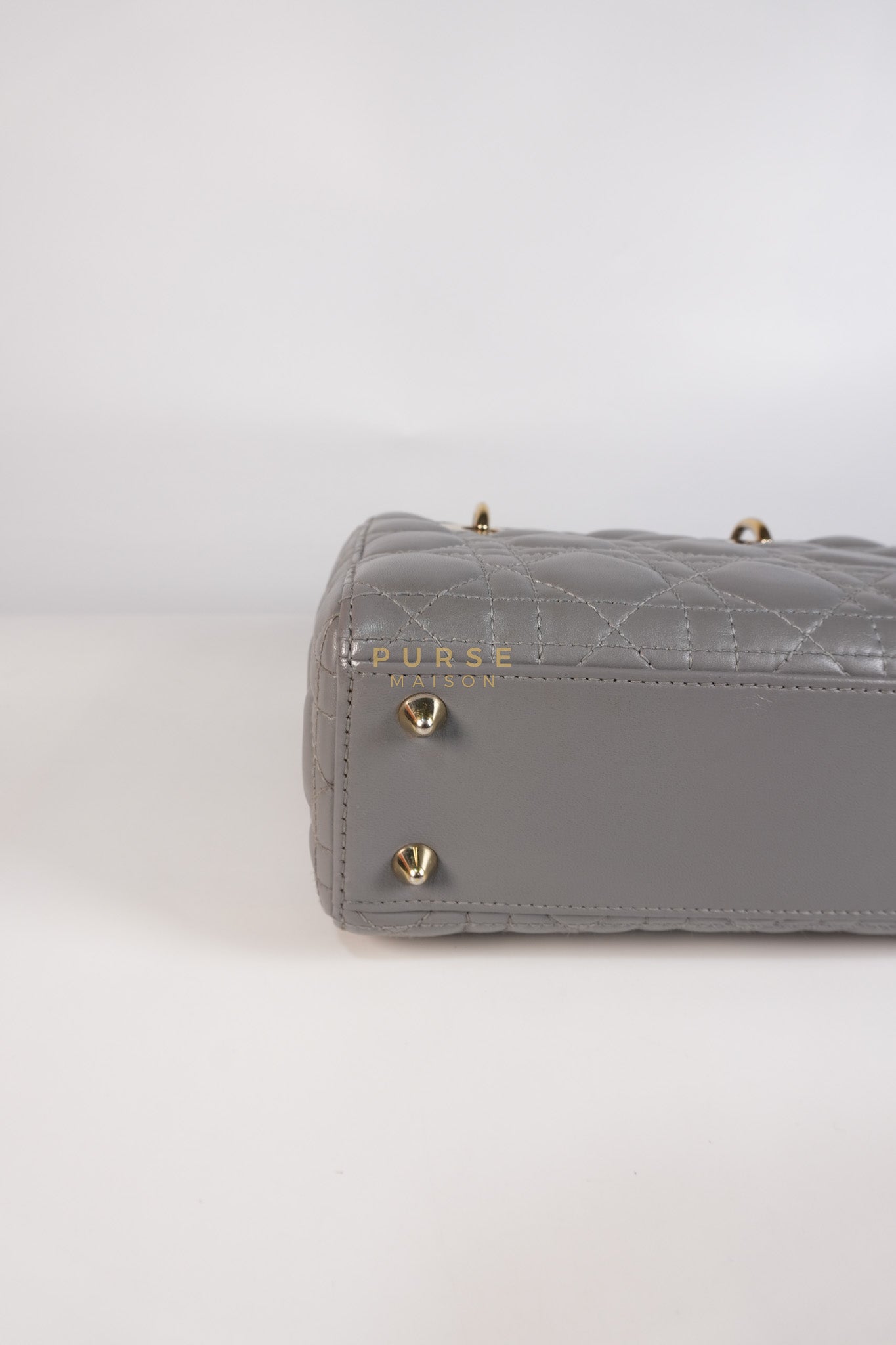 Lady Dior ABC Small in Gray Quilted Cannage Lambskin Leather & Gold Hardware | Purse Maison Luxury Bags Shop
