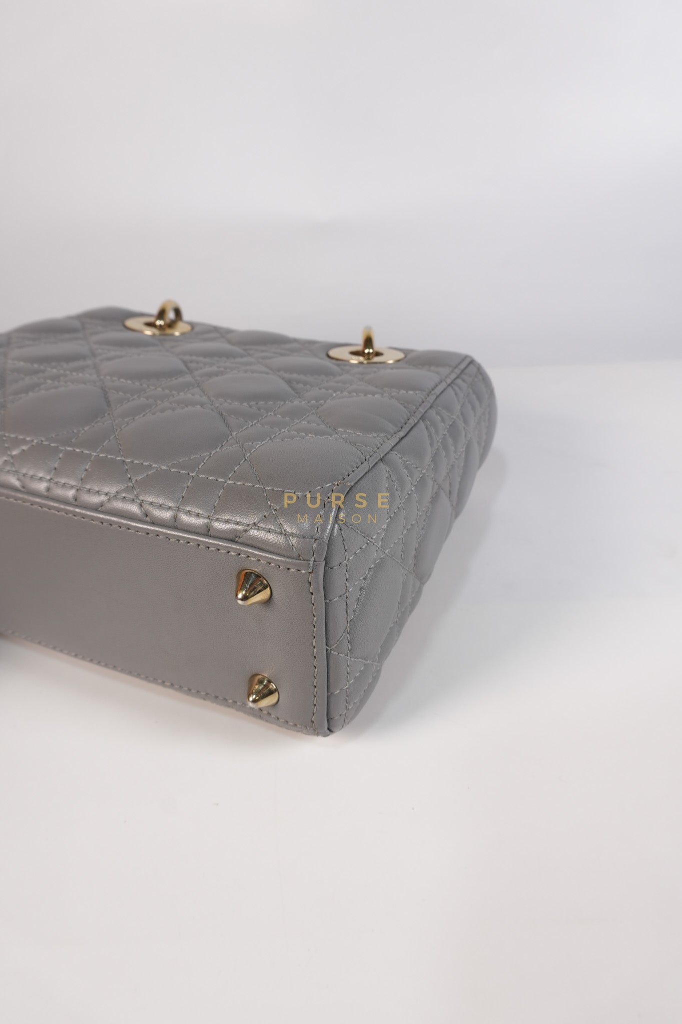 Lady Dior ABC Small in Gray Quilted Cannage Lambskin Leather & Gold Hardware | Purse Maison Luxury Bags Shop