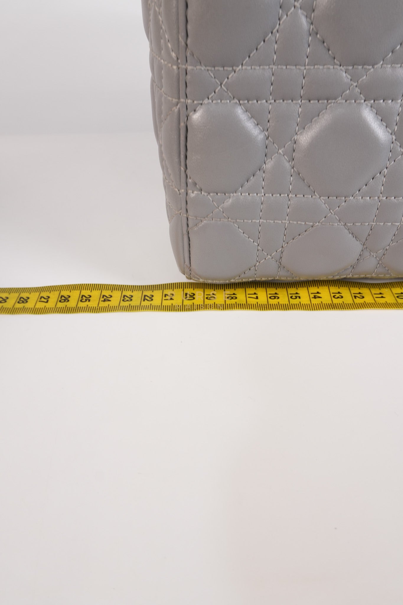 Lady Dior ABC Small in Gray Quilted Cannage Lambskin Leather & Gold Hardware | Purse Maison Luxury Bags Shop