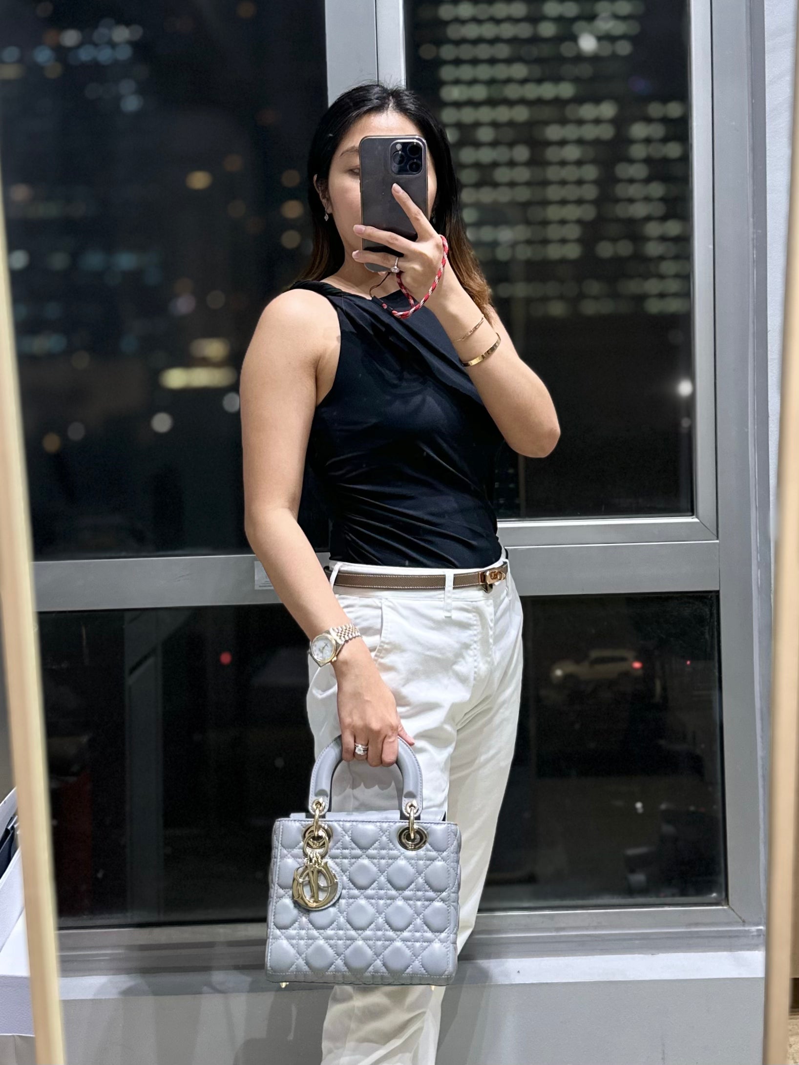 Christian Dior Lady Dior Gray Small Light Gold hardware Lambskin | Purse Maison Luxury Bags Shop