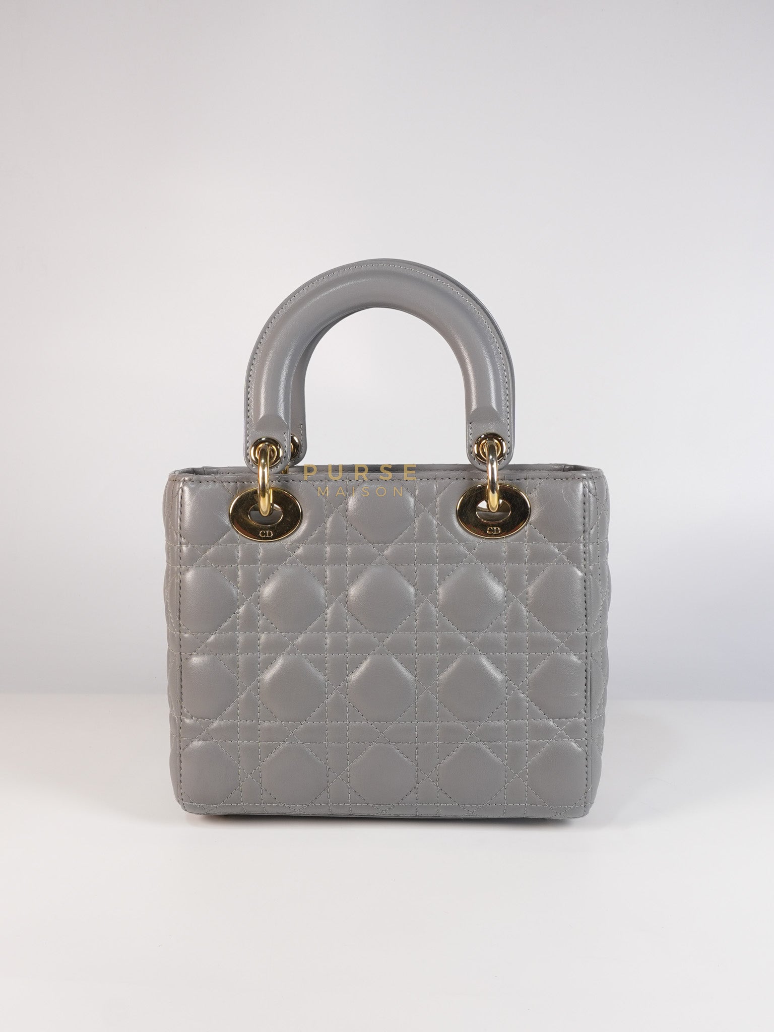Lady Dior ABC Small in Gray Quilted Cannage Lambskin Leather & Gold Hardware | Purse Maison Luxury Bags Shop